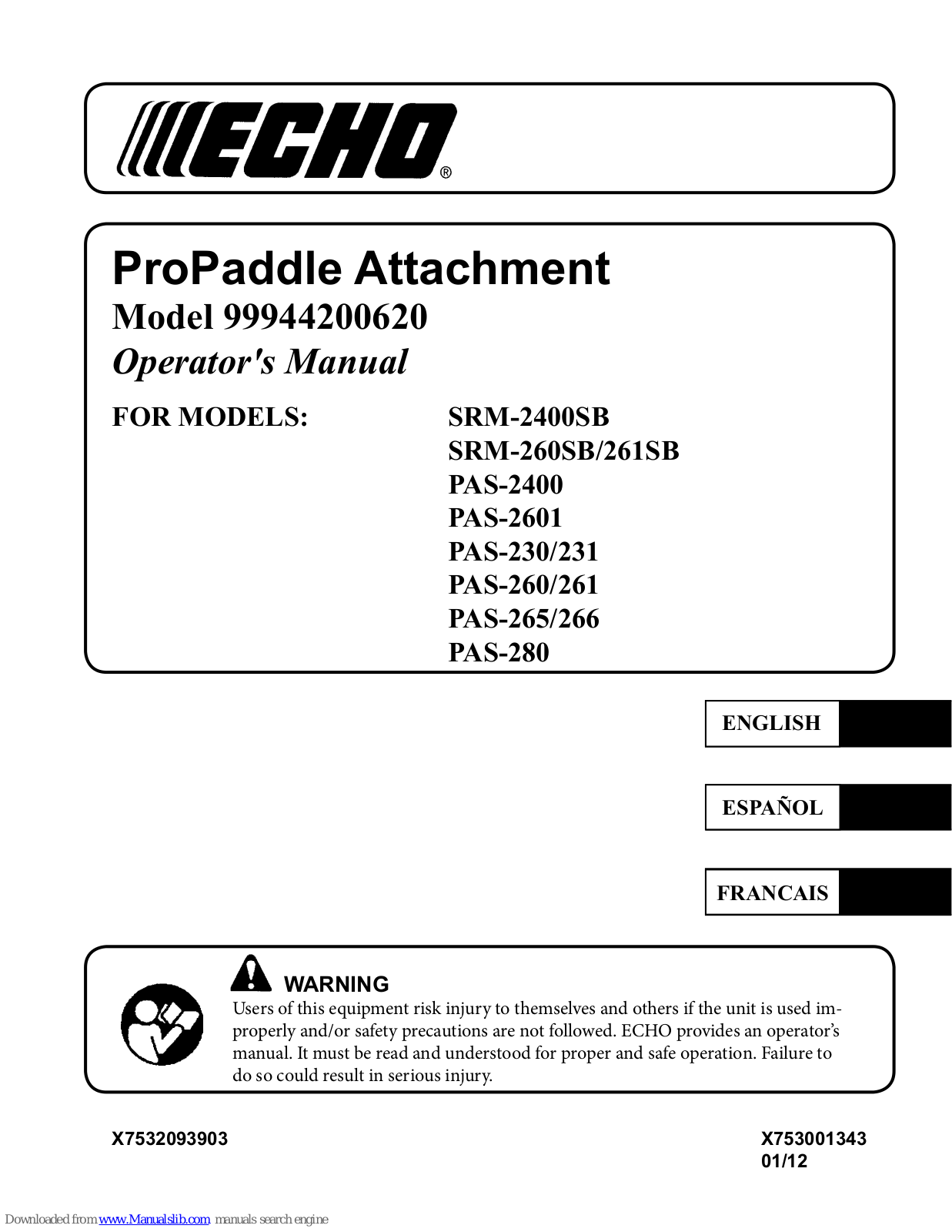 Echo ProPaddle 99944200620 Operator's Manual