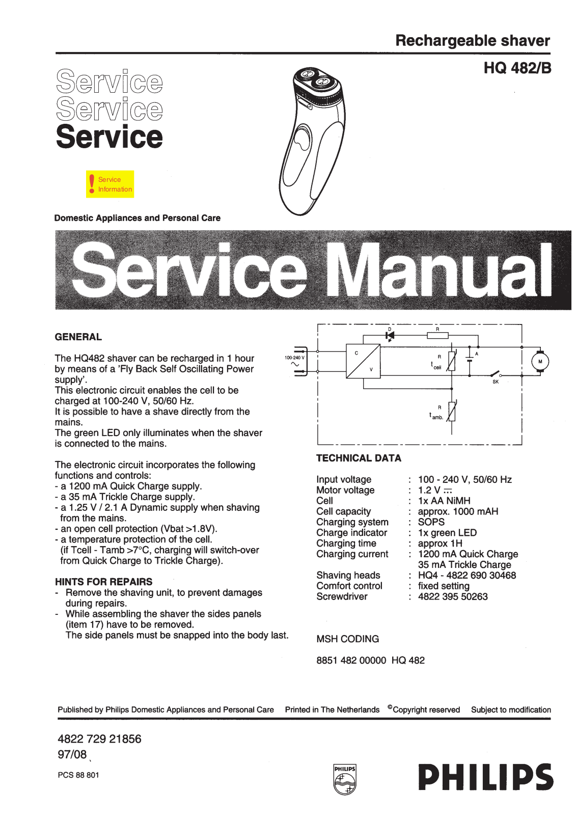 Philips HQ482B Service Manual