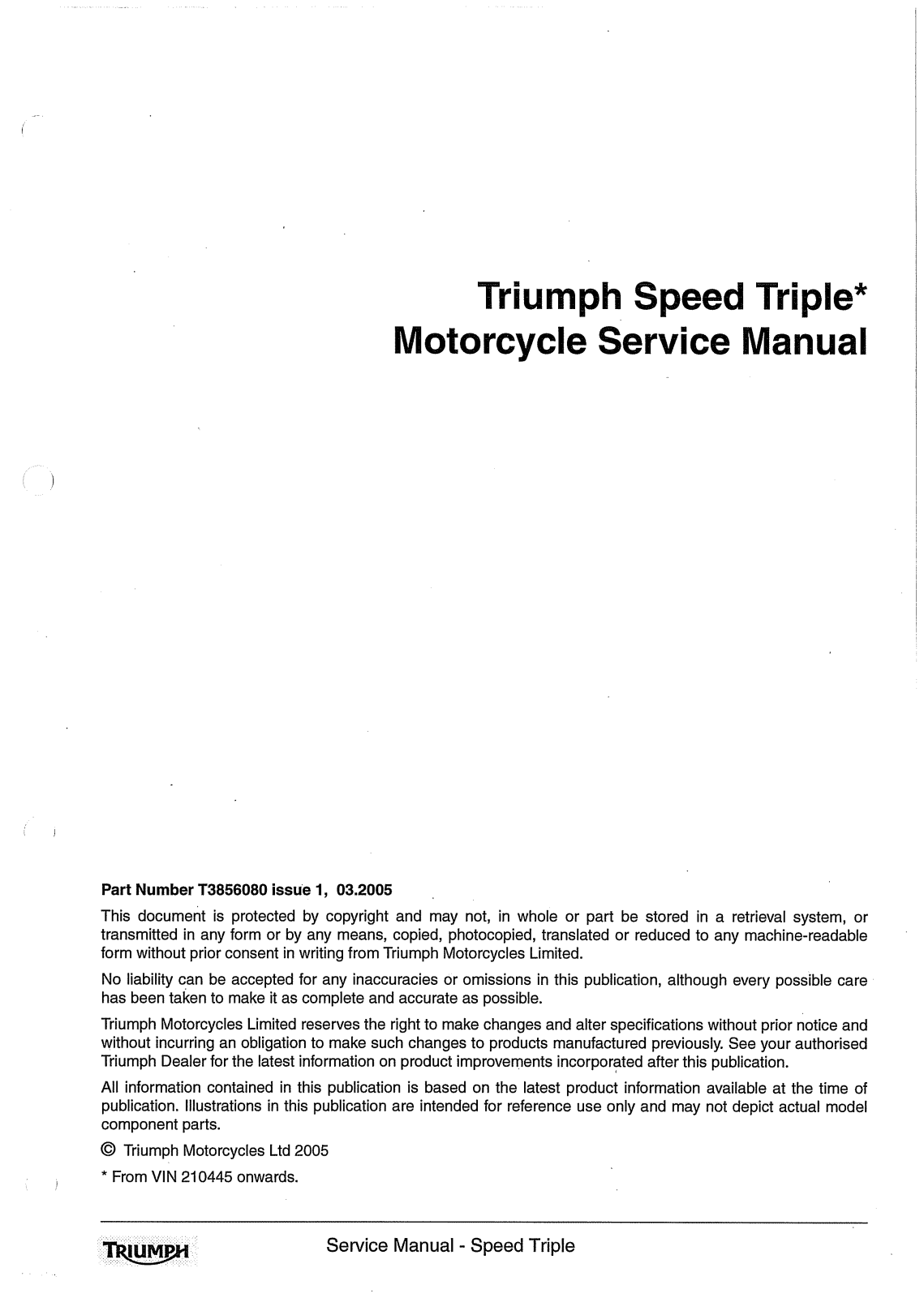 TRIUMPH Speed Triple 1050 Service Manual