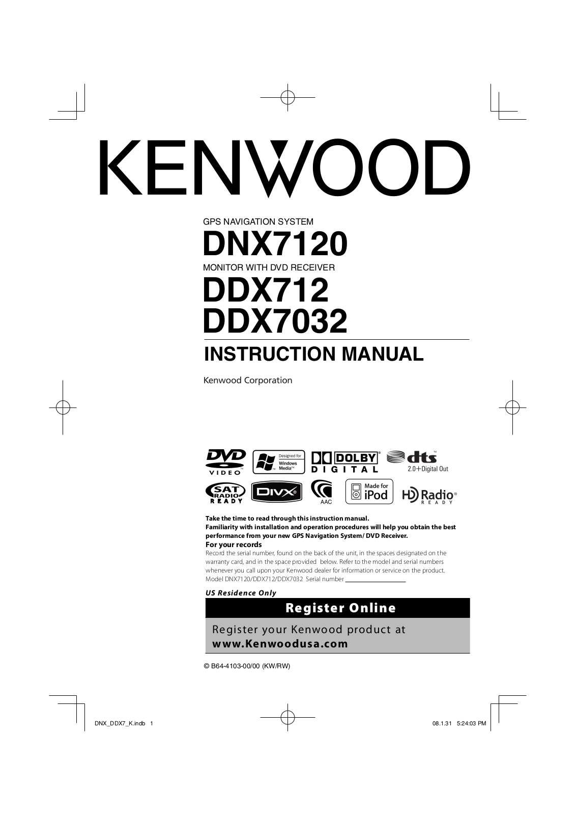 Kenwood DNX7120 User Manual