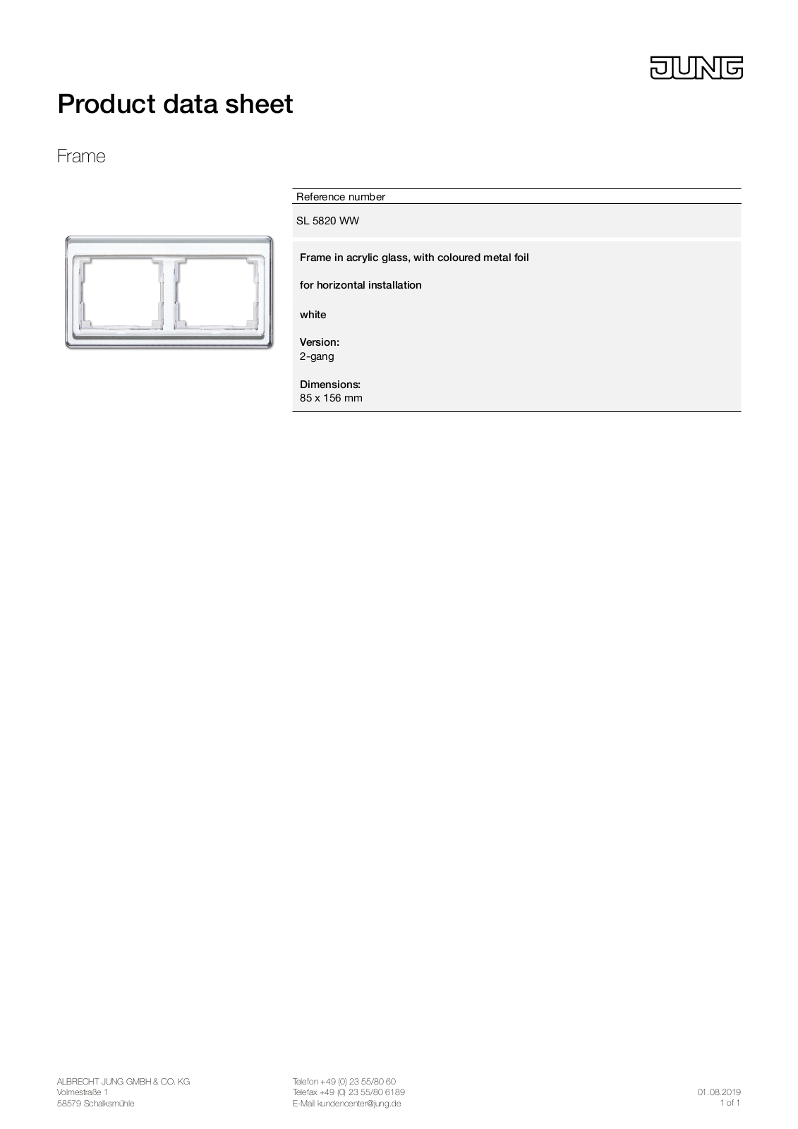 Jung SL 5820 WW Technical data