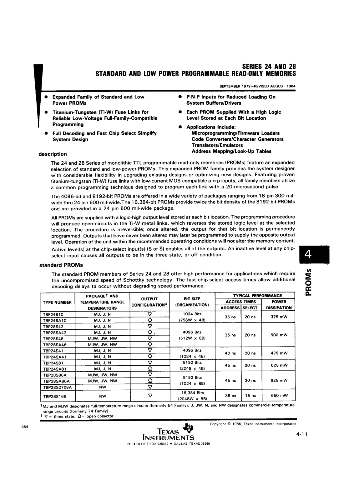 Texas Instruments TBP28SA86AMJW, TBP28SA86ANW, TBP28SA86AJW, TBP28SA46NW, TBP28S46NW Datasheet