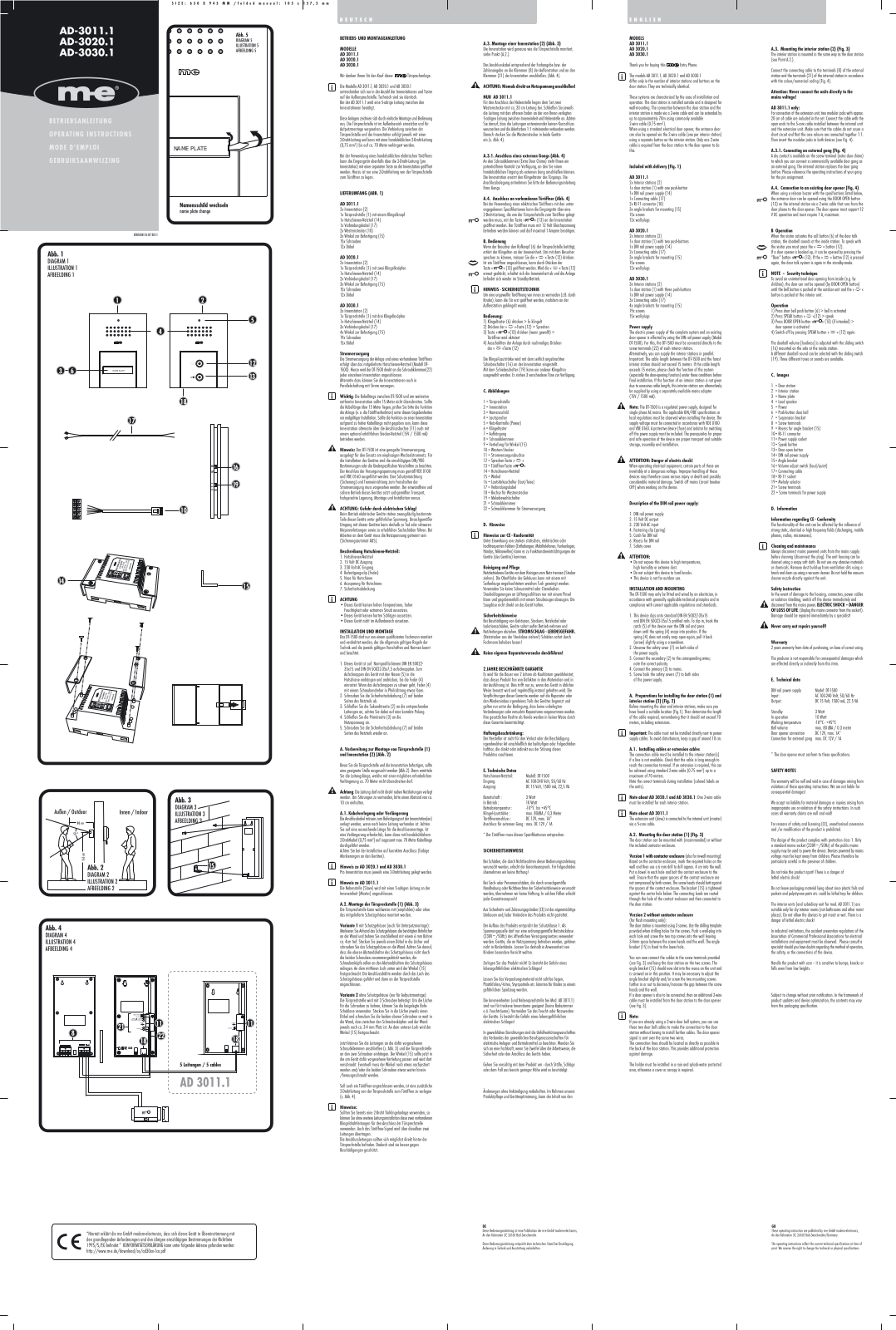 m-e modern-electronics AD-3011.1, AD-3020.1, AD-3030.1 Operating Instructions