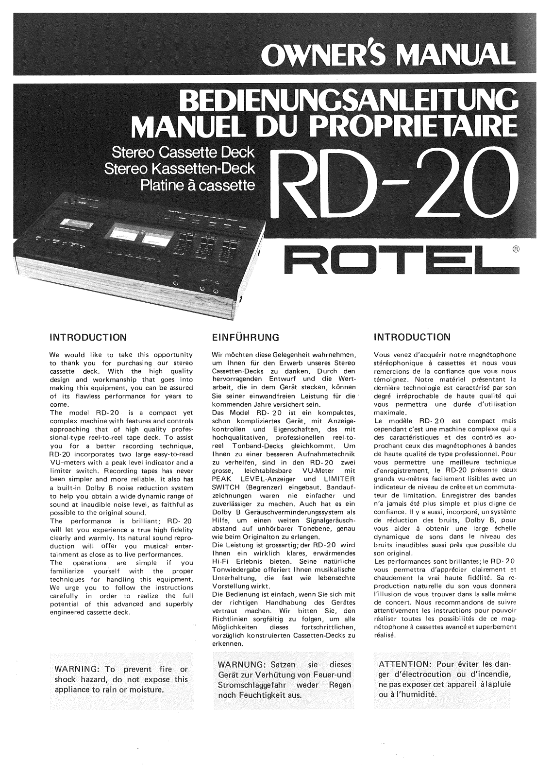 Rotel RD-20 User Manual