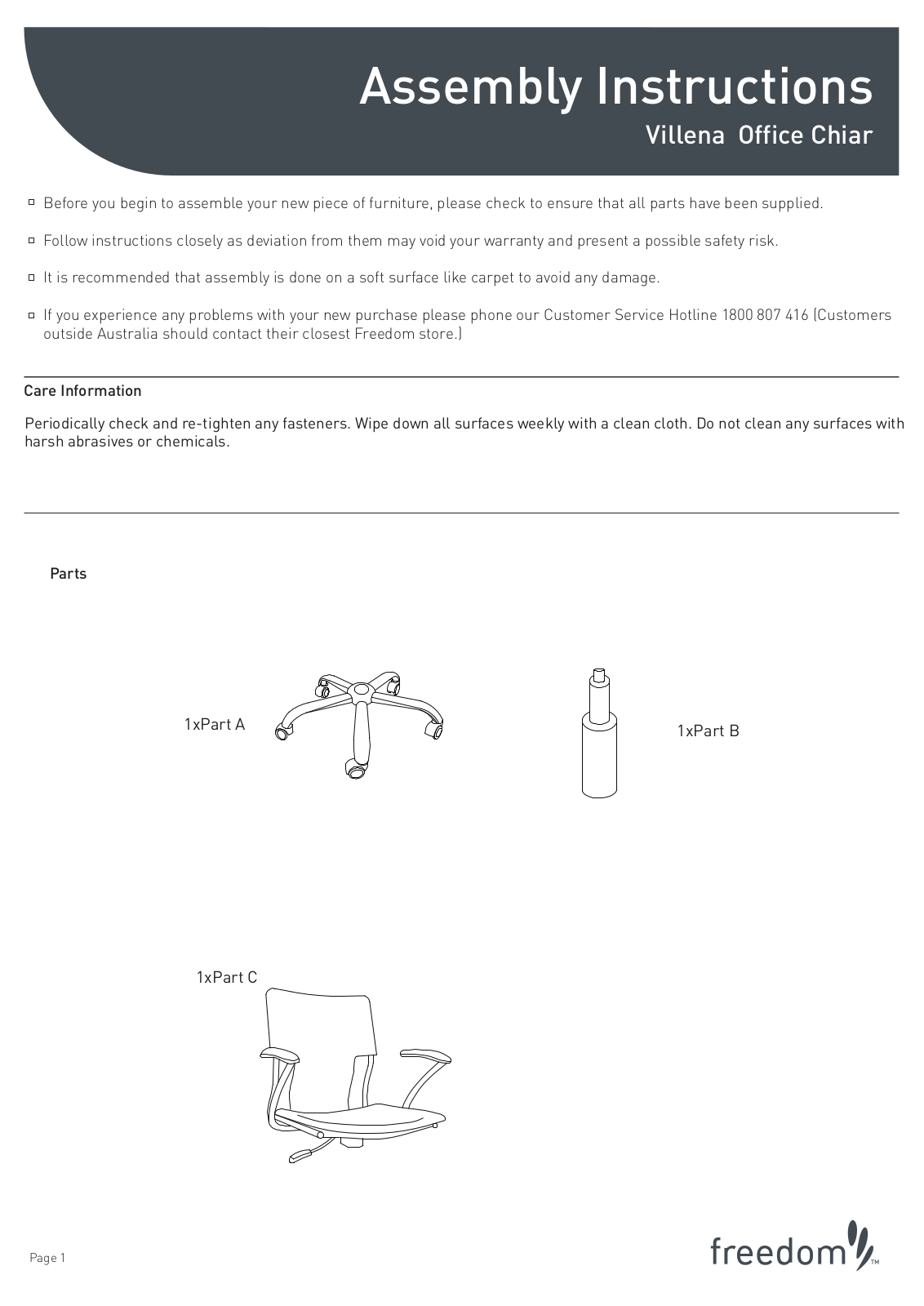 Freedom Villena Office Chair Assembly Instruction