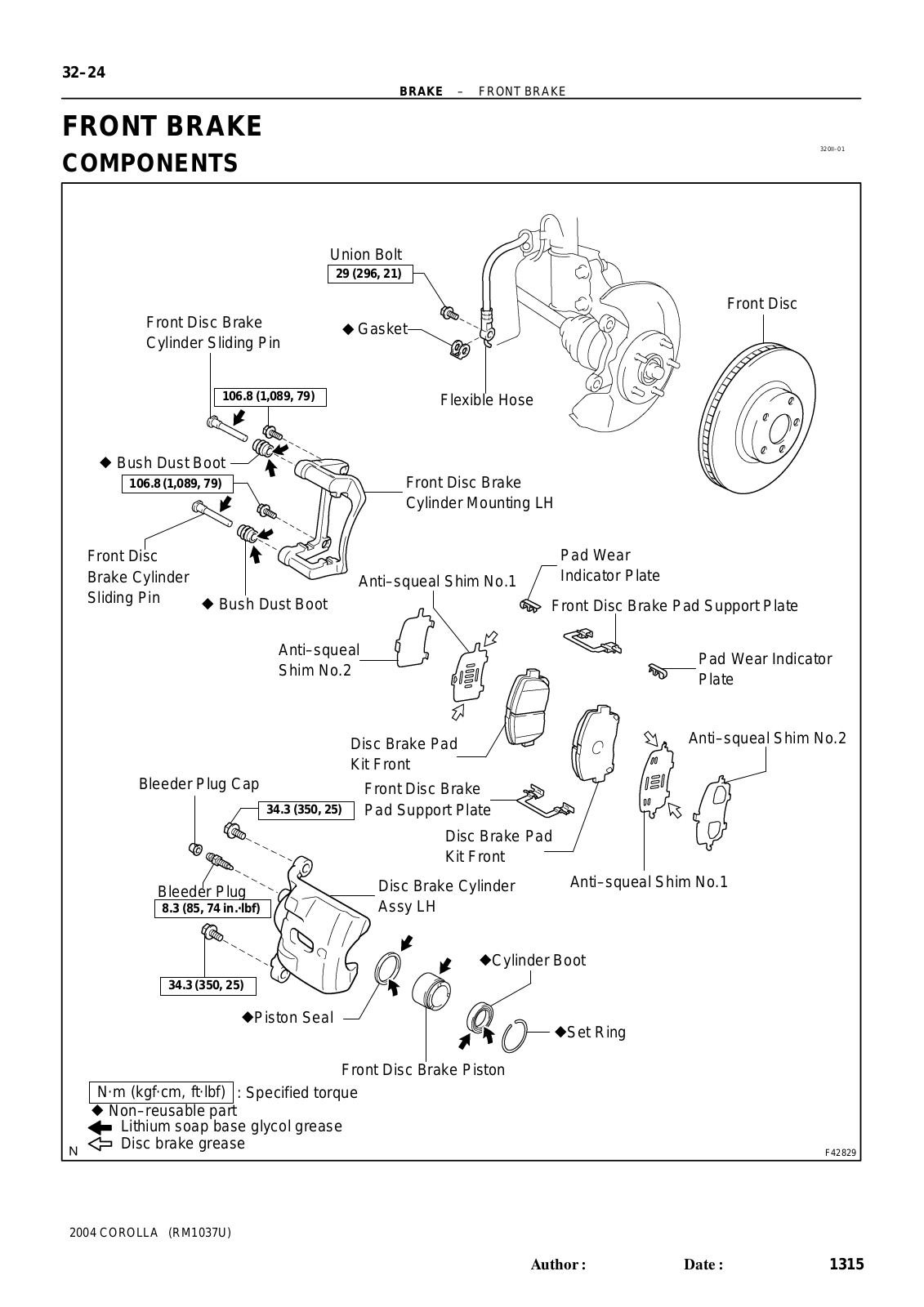 Toyota Corolla 2004 Repair Manual - FRONT BRAKE