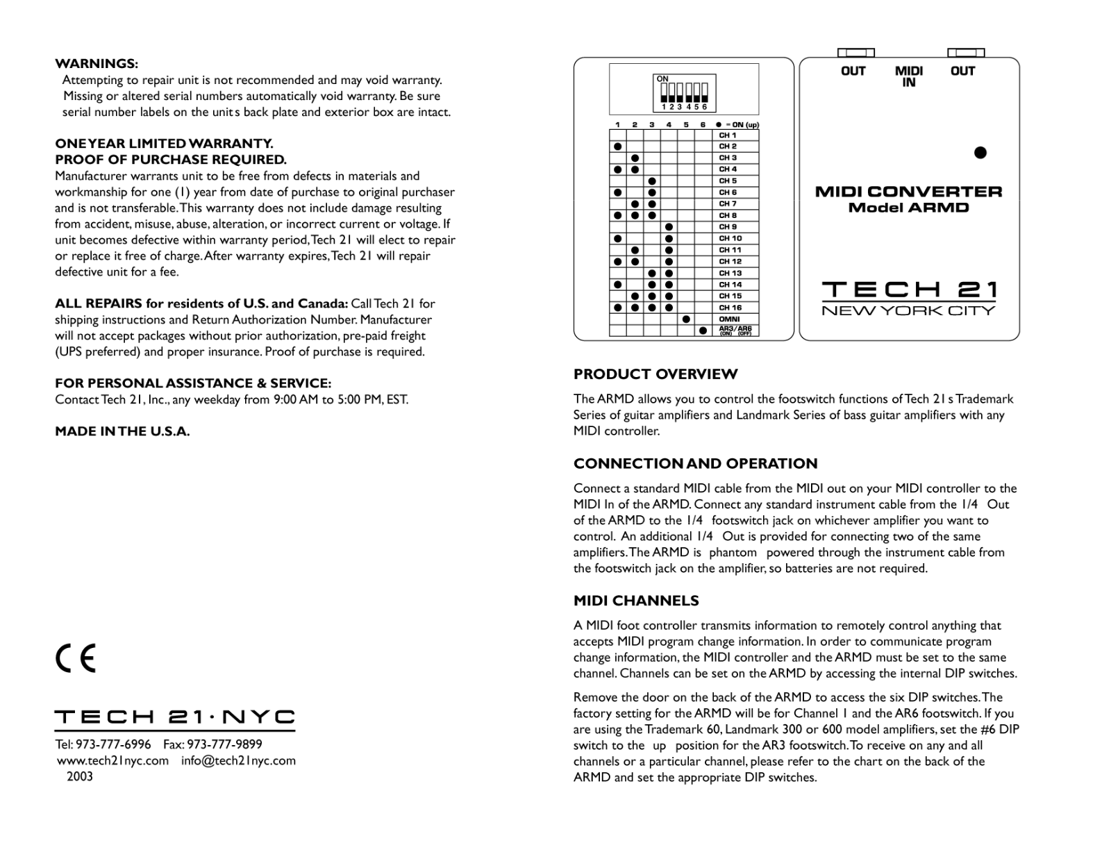 Tech 21 ARMD Owner's Manual