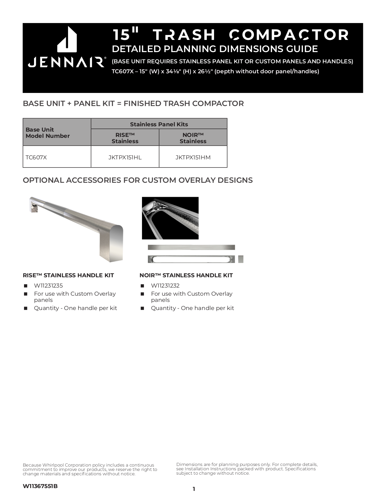 Jenn-Air JKTPX151HL Dimension Guide