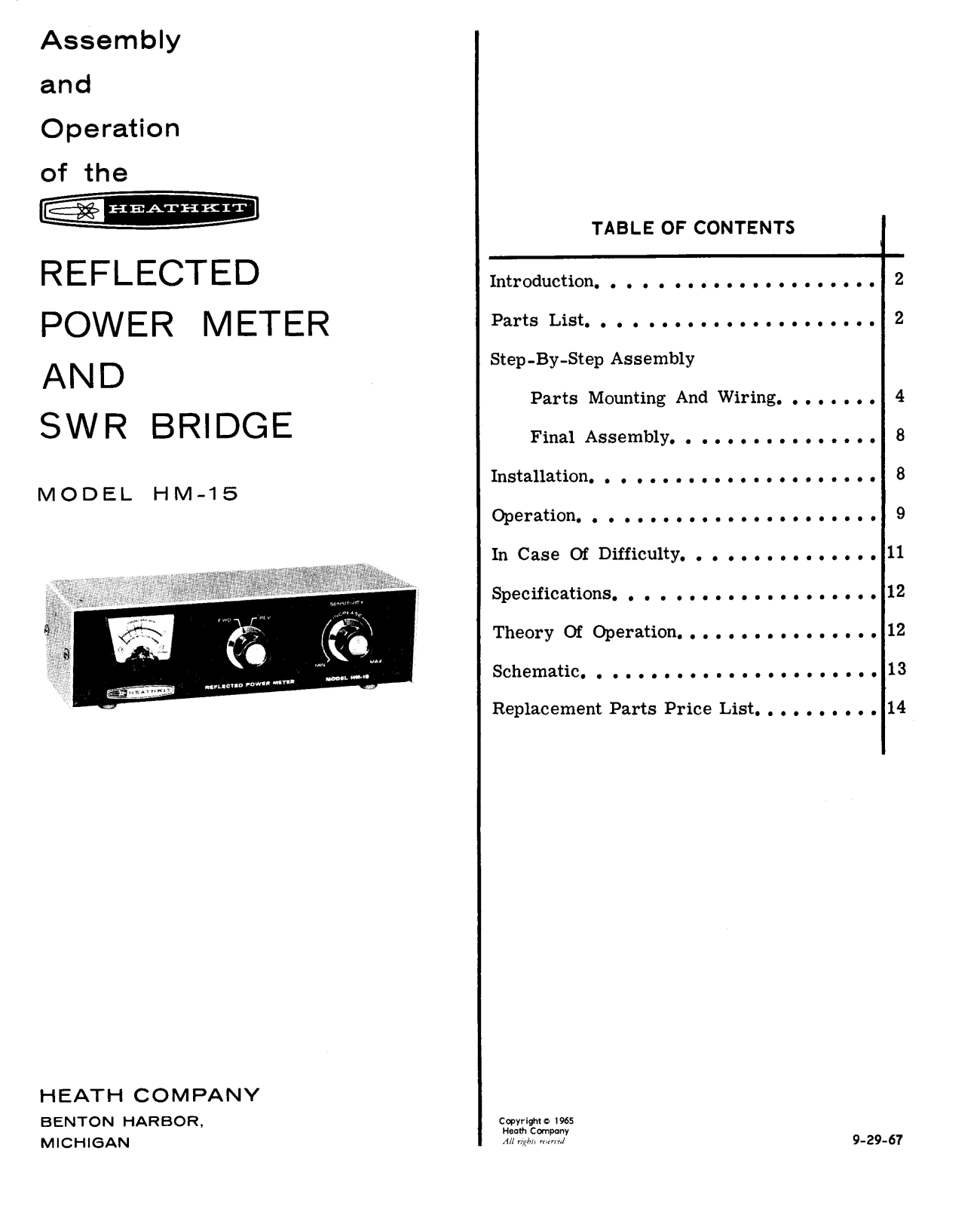 Heath Company HM-15 Service manual