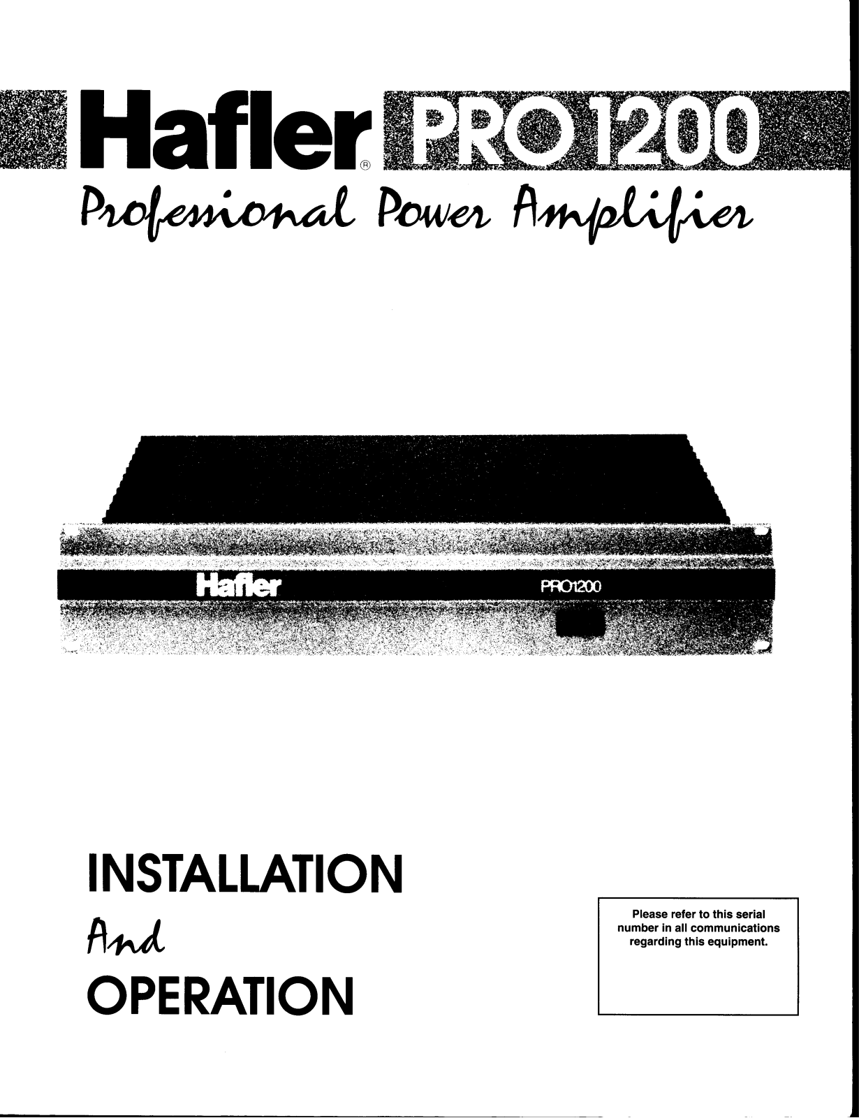 Hafler PRO 1200 User Manual