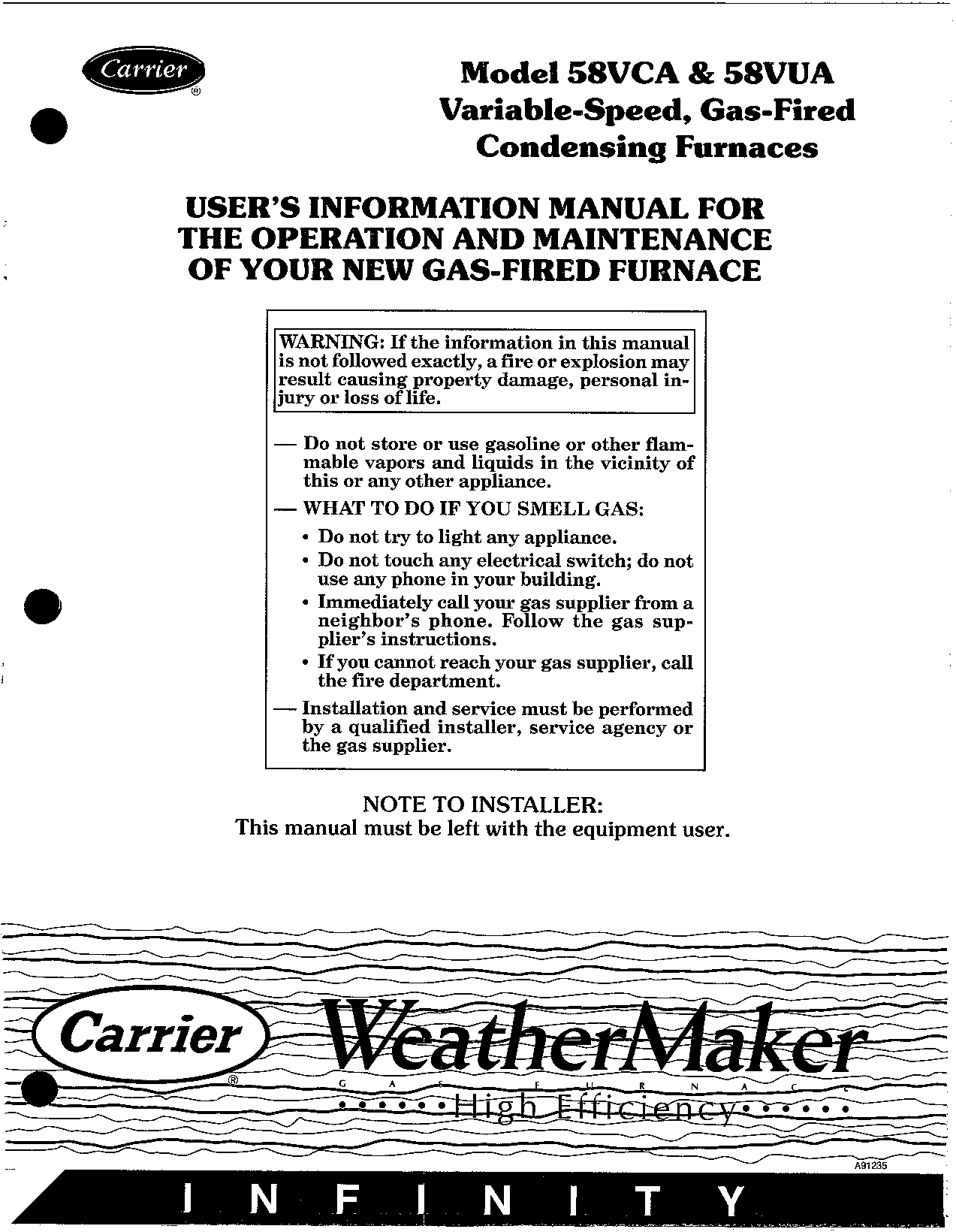 Carrier WEATHER MARKER 58VUA, WEATHER MARKER 58VCA User Manual