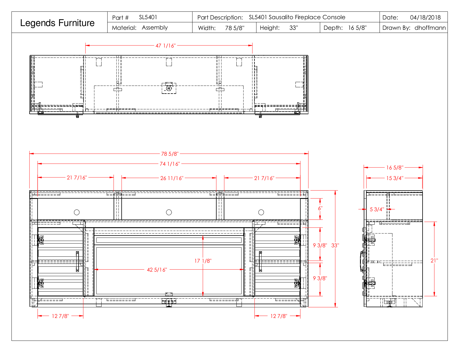 Legends Furniture SL5401 Dimensions Guide