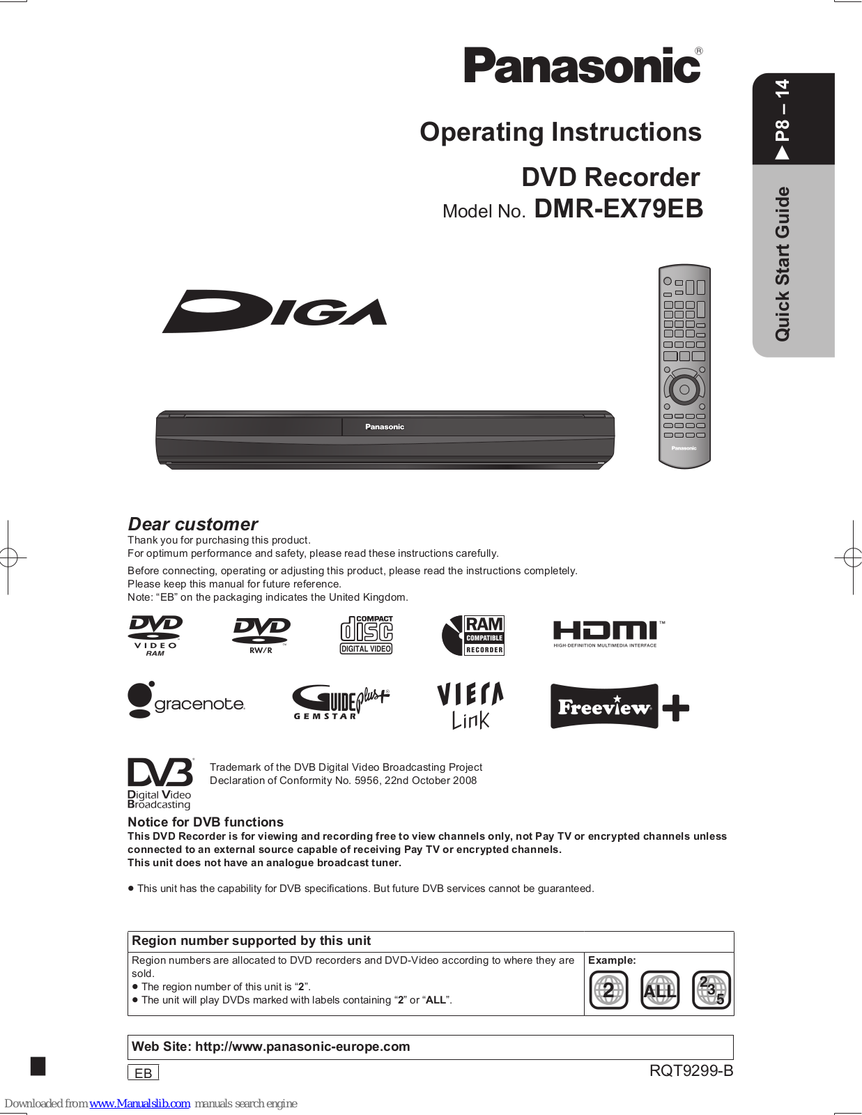 Panasonic Diga DMR-EX79EB Operating Instructions Manual