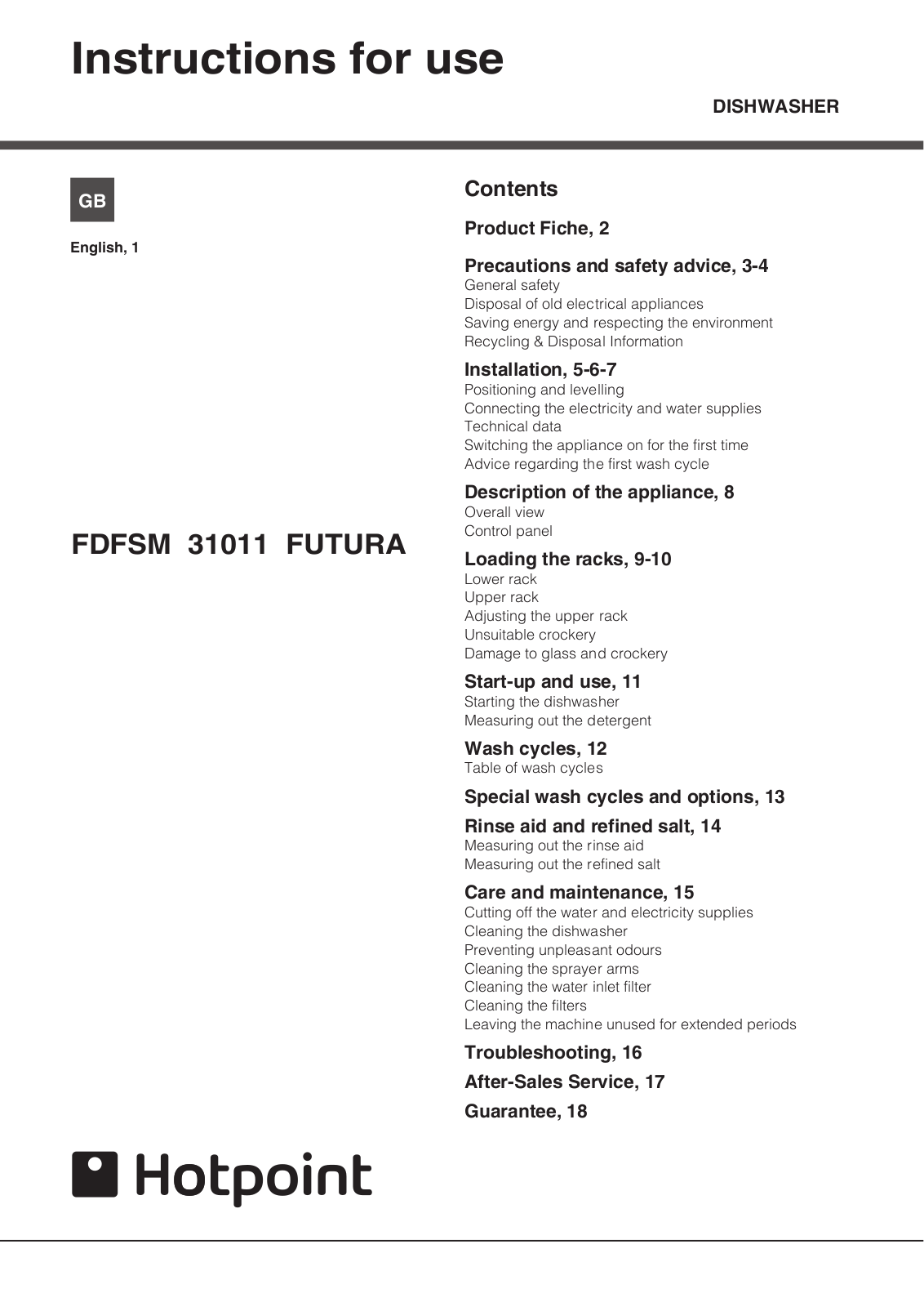 Hotpoint FDFSM 31011 User Manual