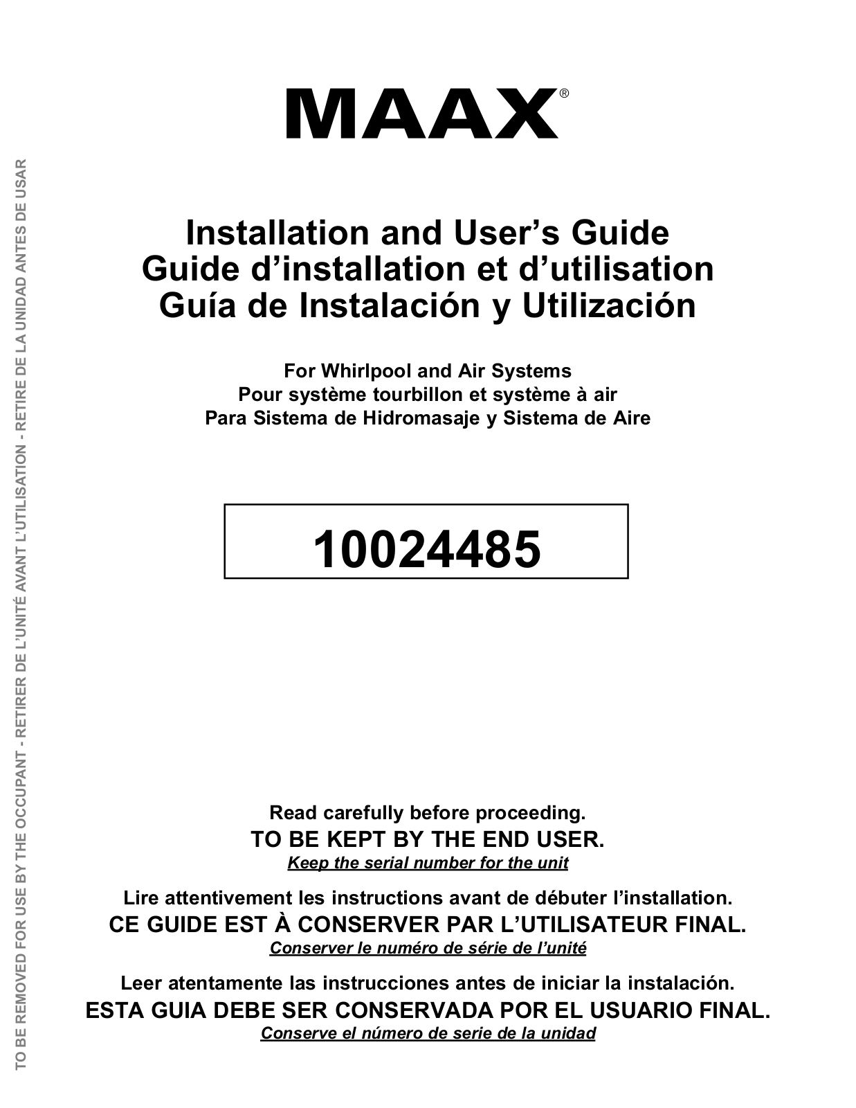 MAAX 108 9 FT User Manual