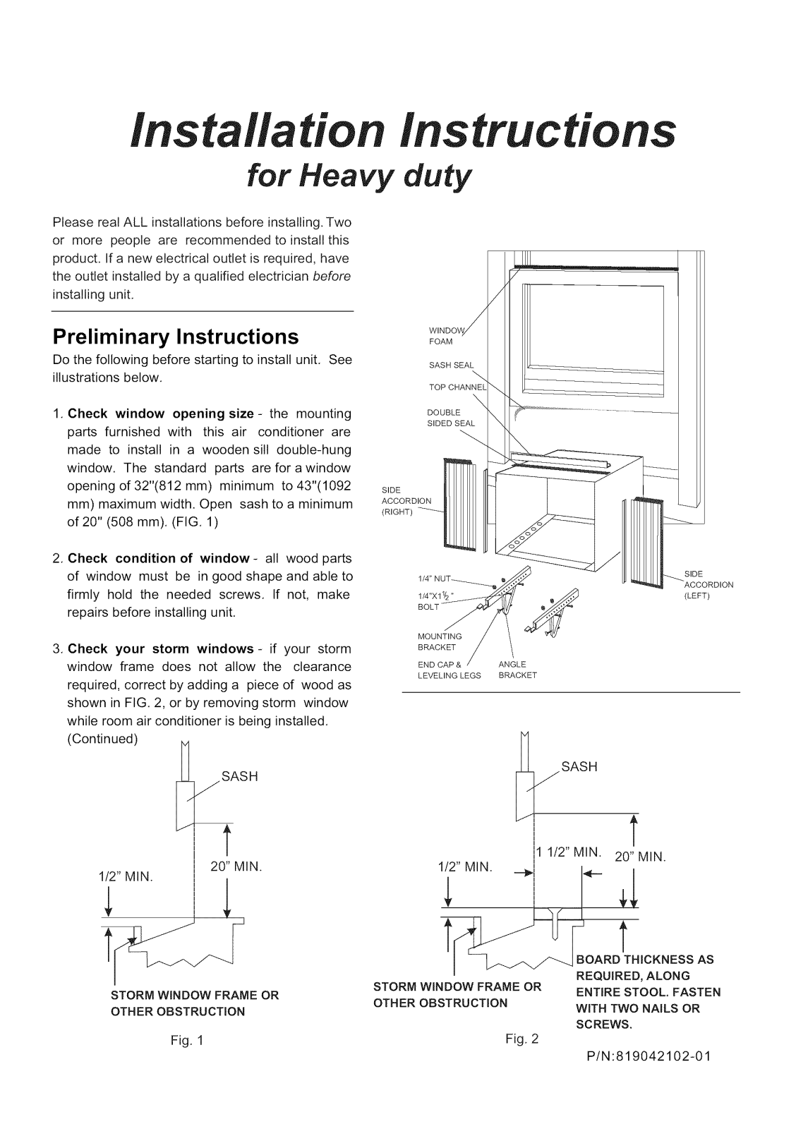 Frigidaire FAS155P1A1, FAS155P1A2, FAS156P1A1, FAS156P1A2, FAS157P1A1 Installation Guide - ManualMachine.com