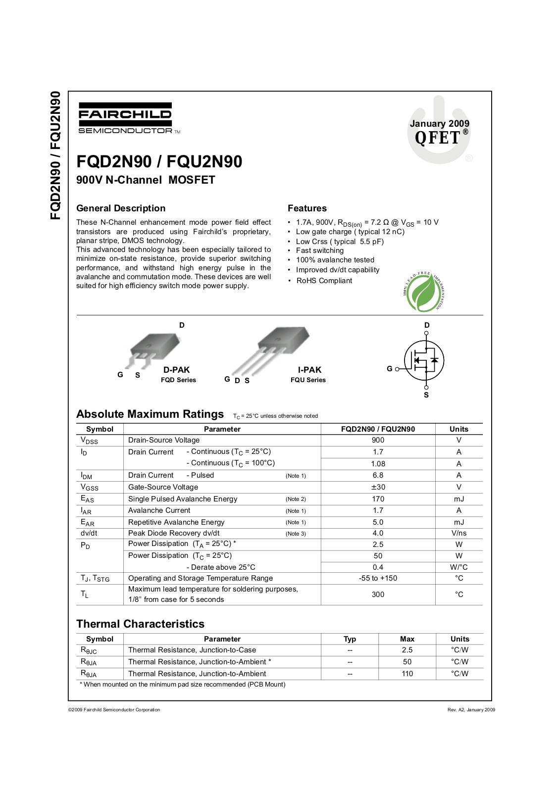 Fairchild FQD2N90, FQU2N90 service manual