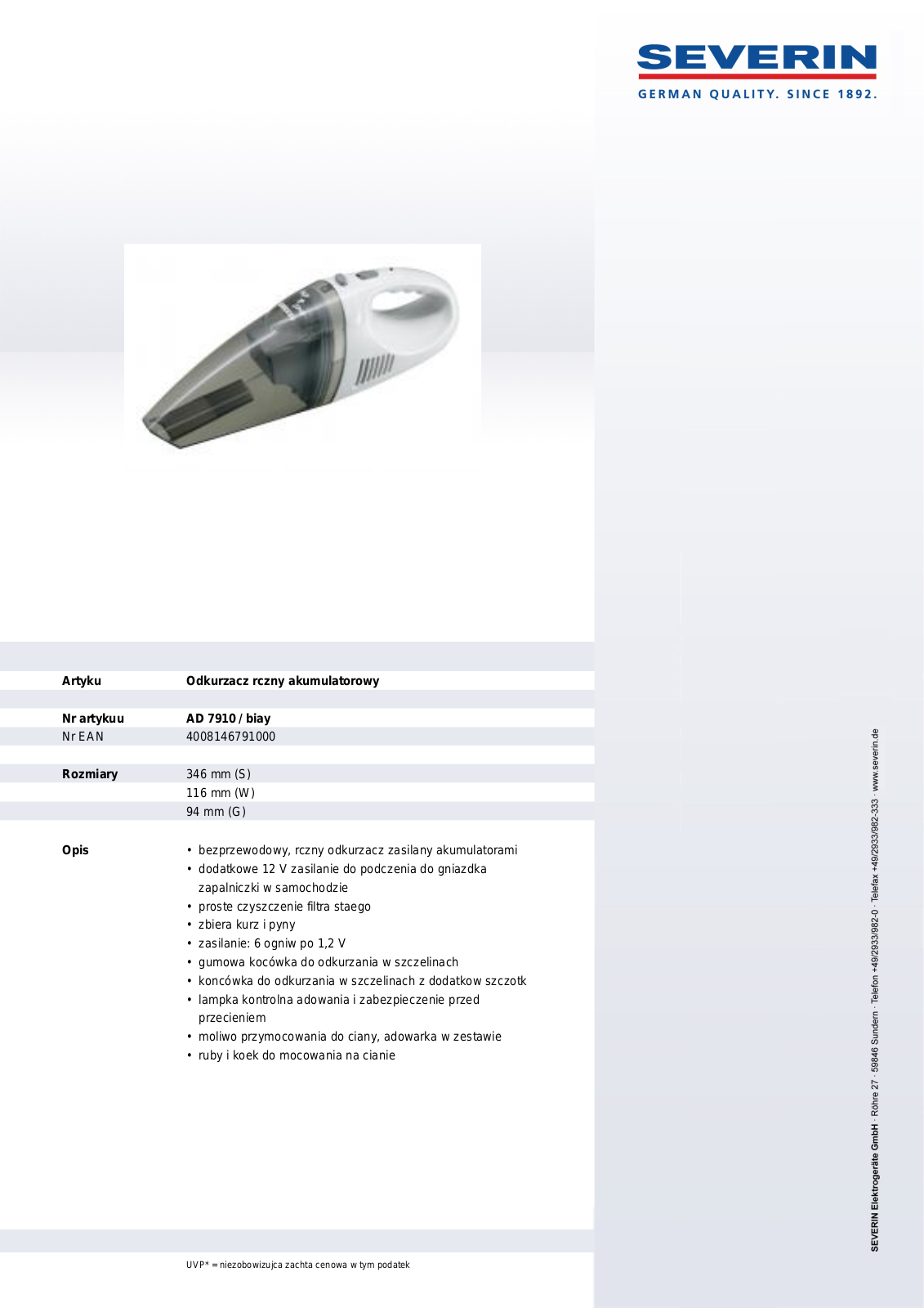 Severin AD 7910 PRODUCT DESCRIPTION