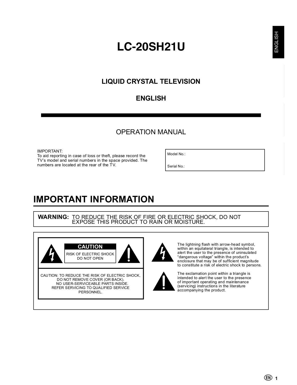 Sharp LC-20SH21U User Manual