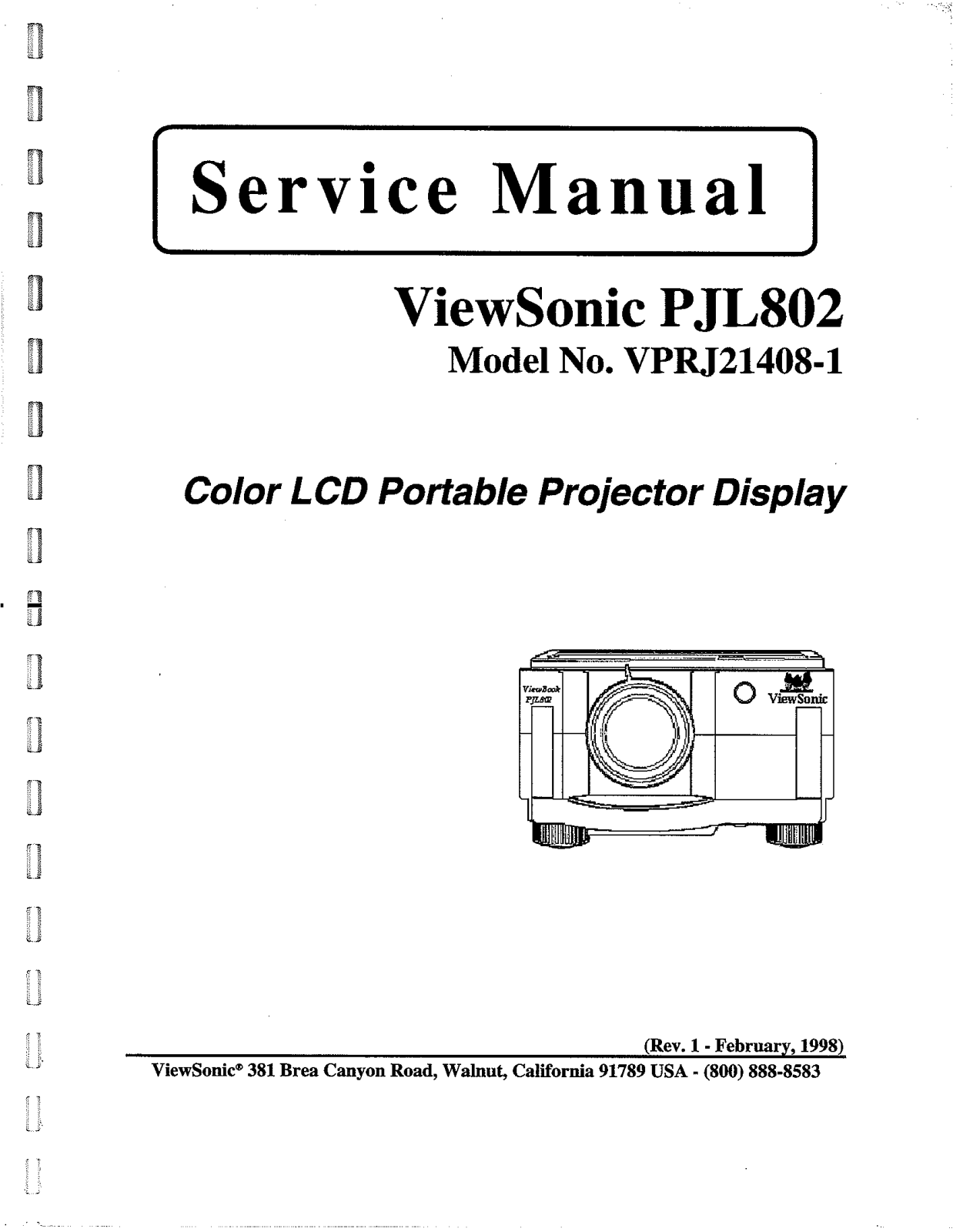 Viewsonic PJL802-1 Service Manual 1a