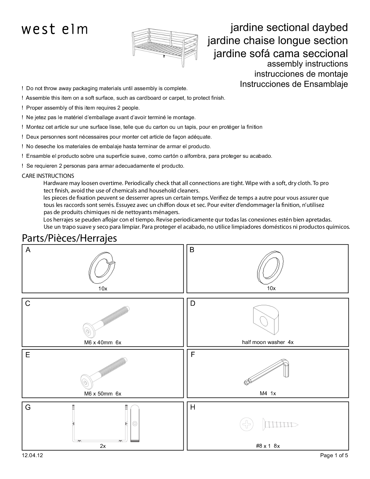 West Elm Jardine Sectional Daybed Assembly Instruction