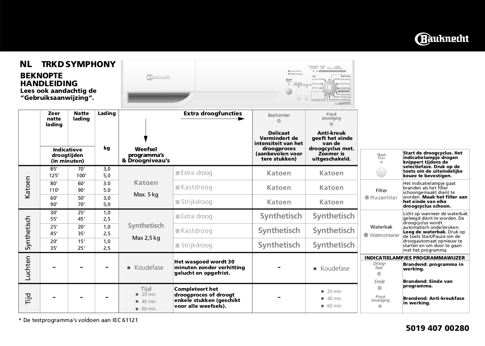 Whirlpool TRKD SYMPHONY INSTRUCTION FOR USE