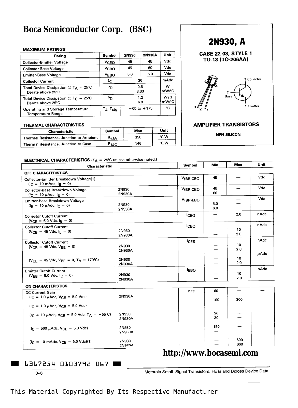 BOCA 2N930A, 2N930 Datasheet