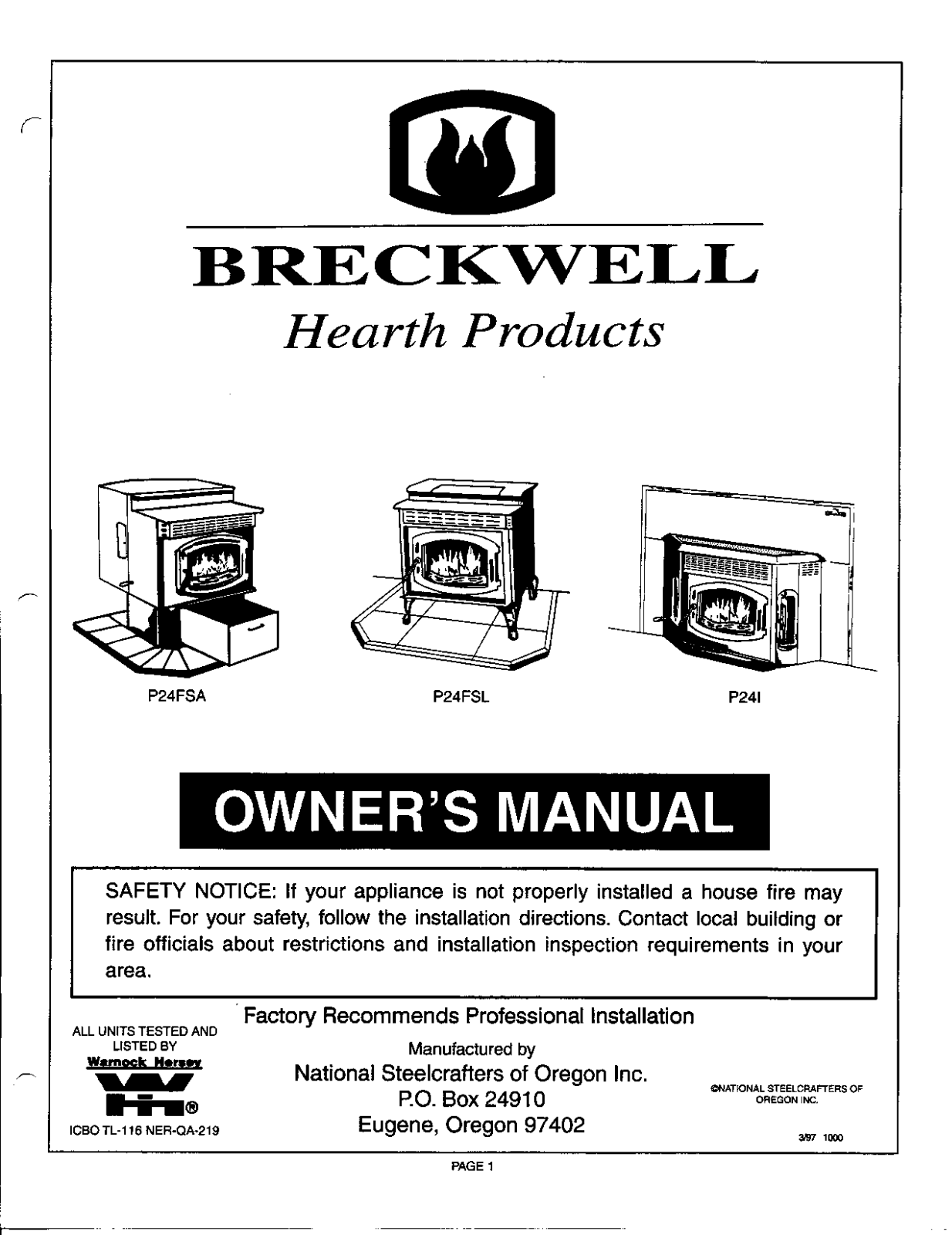 Breckwell P24FSA, P24FSL User Manual