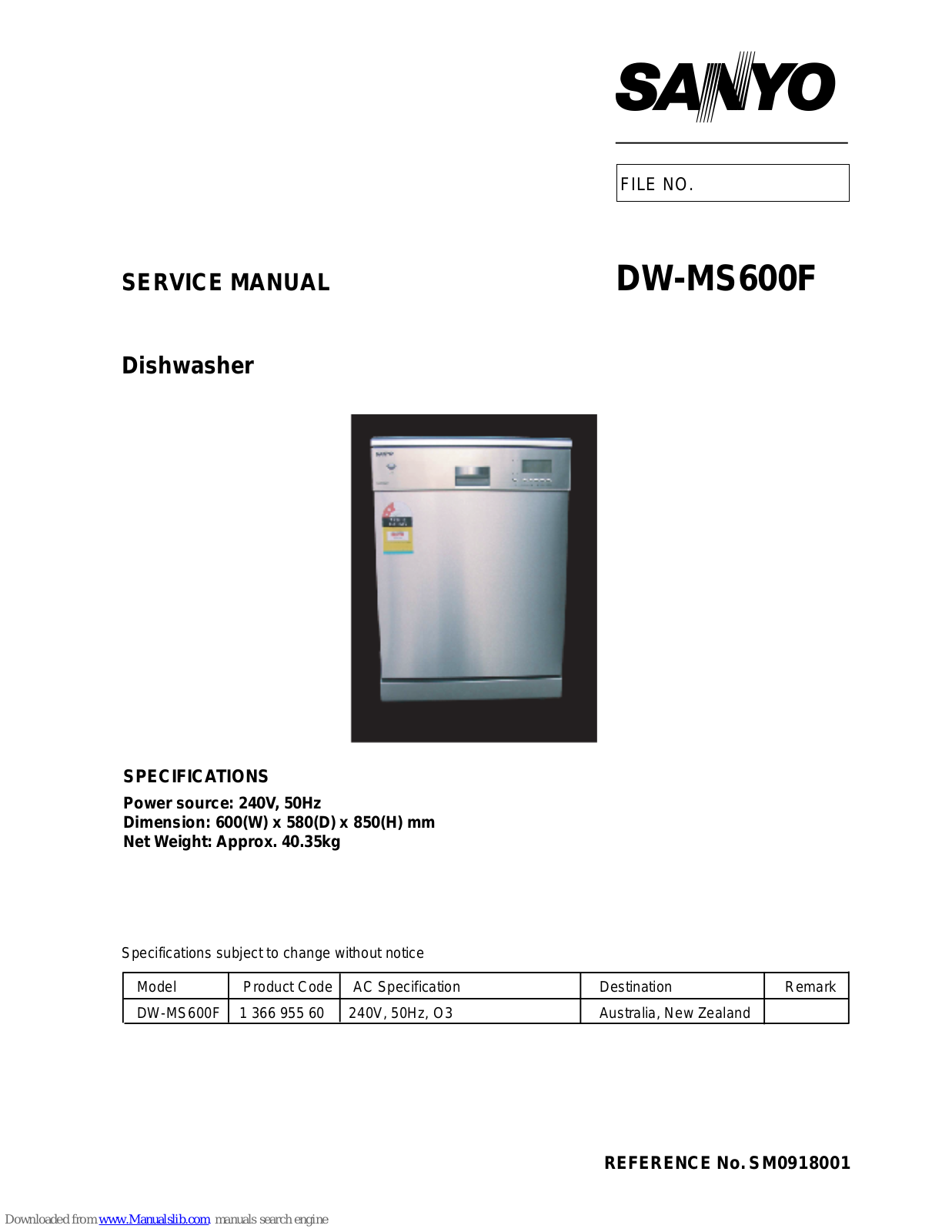 Sanyo DW-MS600F Service Manual