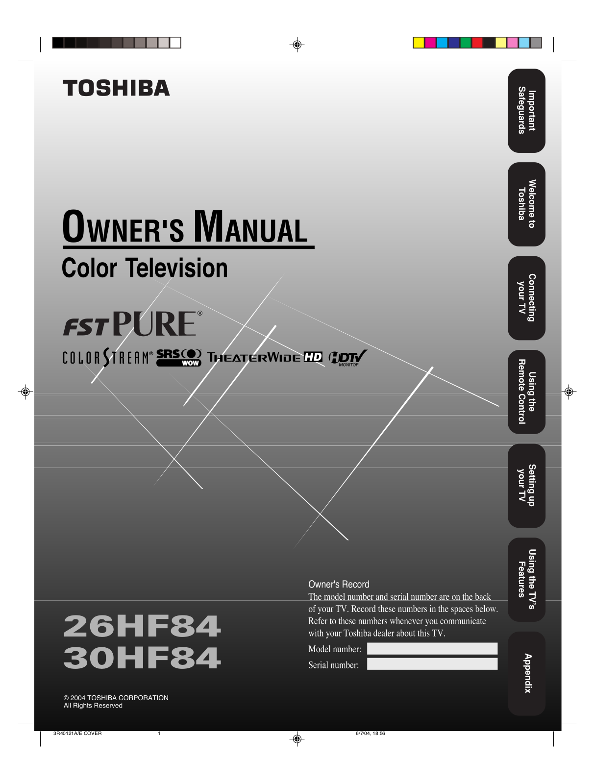 Toshiba 26HF84 User Manual