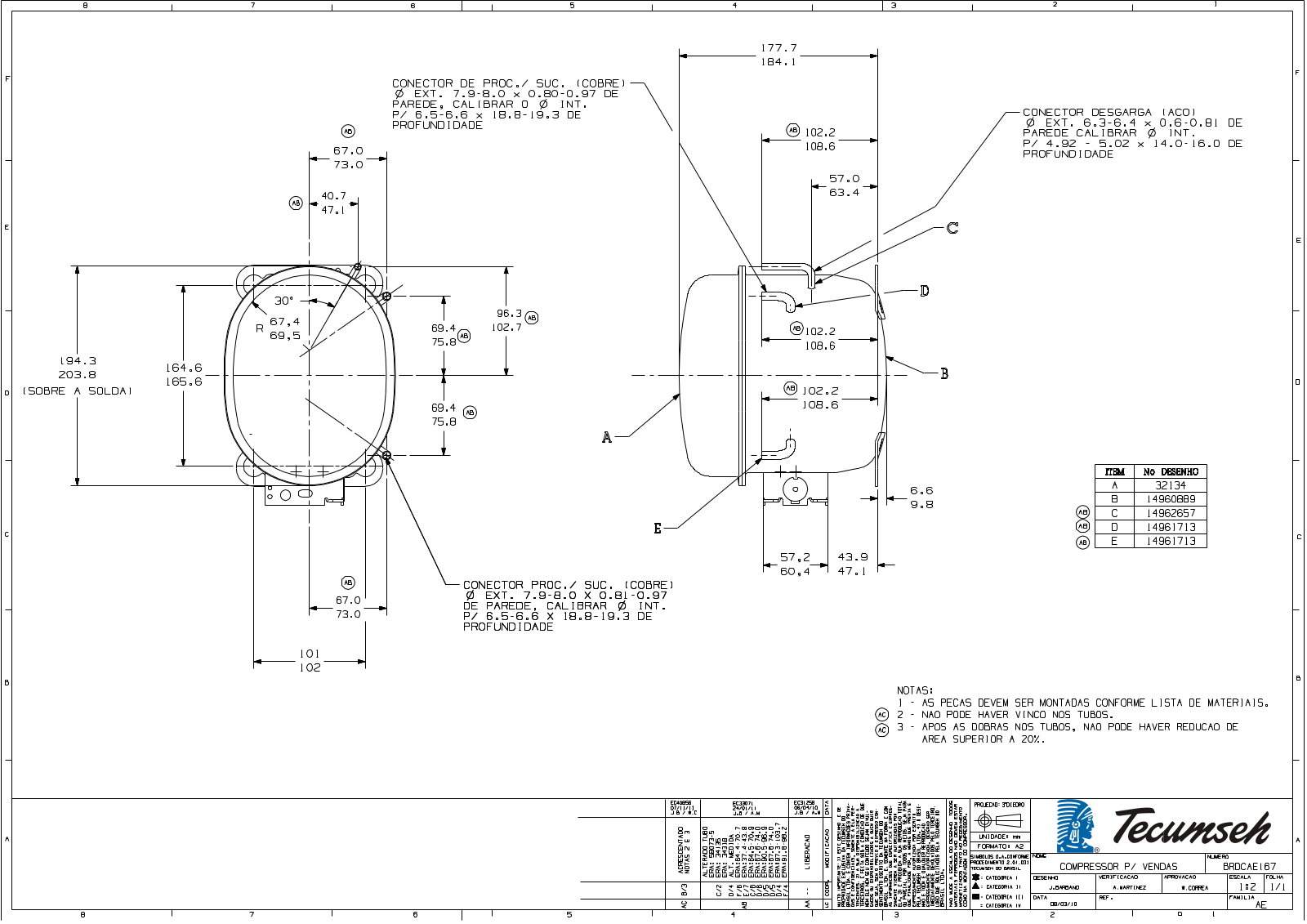 Tecumseh AEA3417YXA, AEA3417YXC Drawing Data