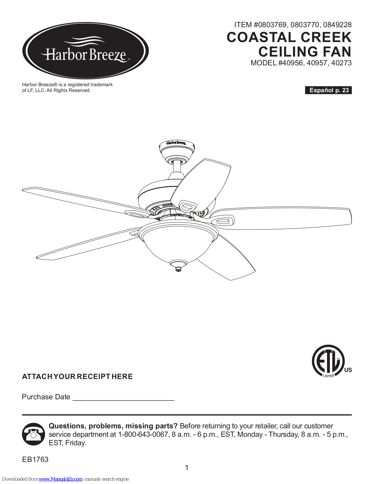 Harbor Breeze 40956, 40957, 40273, 40045, 40156 Installation Manual