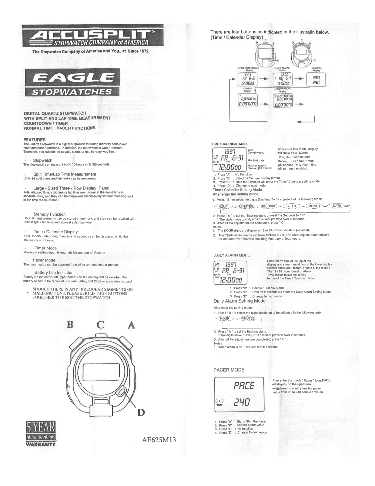 Accusplit AE625M13 User Manual