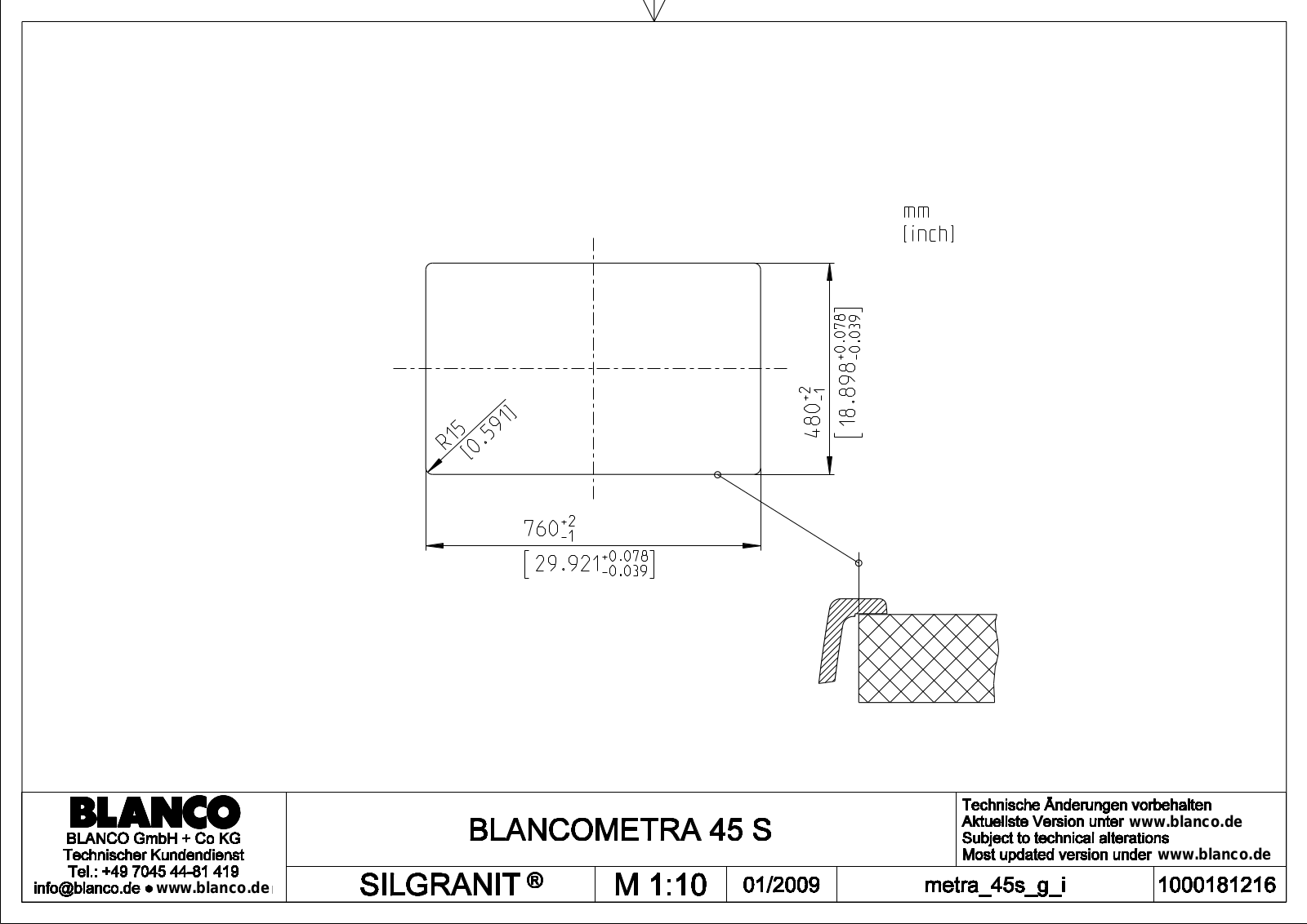 Blanco Metra 45 S Technical drawing