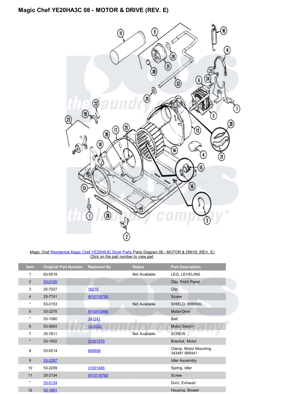 Magic Chef YE20HA3C Parts Diagram