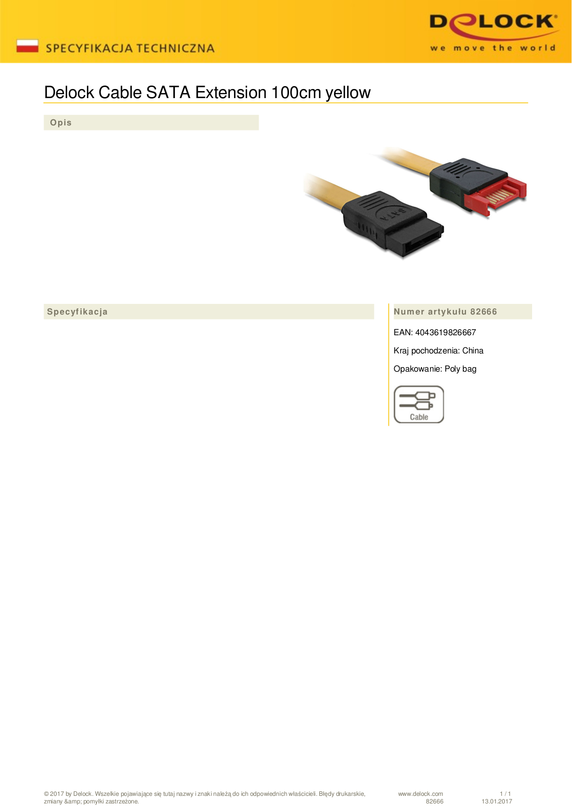 DeLOCK SATA extension yellow 1m User Manual