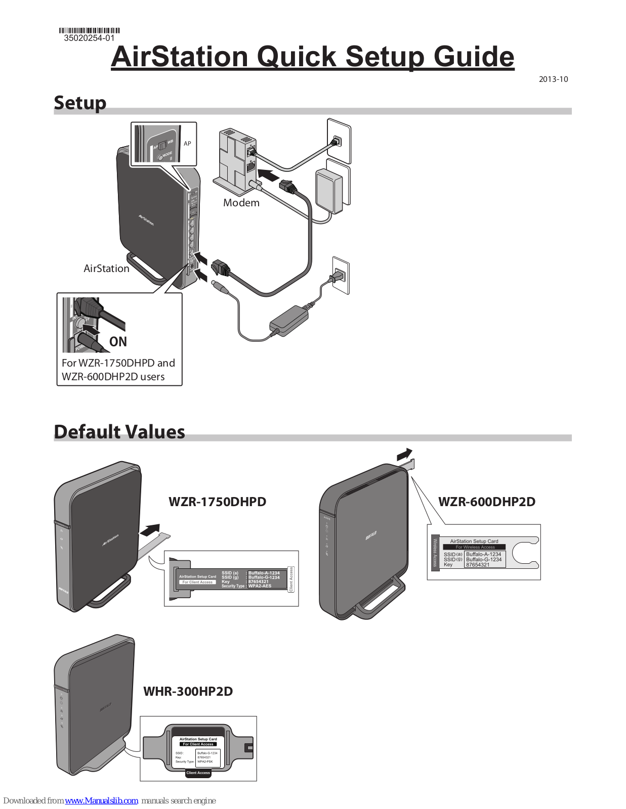 Buffalo AirStation WZR-1750DHPD, AirStation WZR-600DHP2D, AirStation WHR-300HP2D Quick Setup Manual