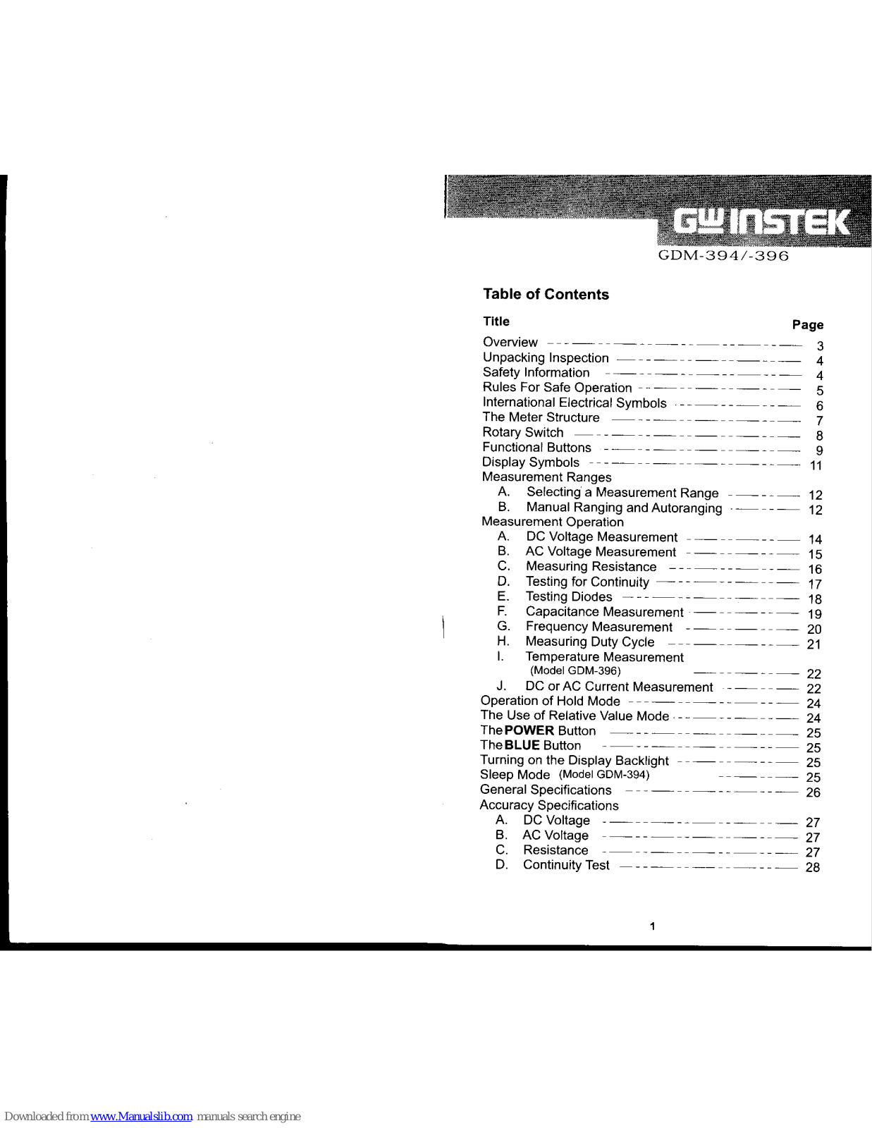 GW Instek GDM-394, GDM-396, GOS-6112 User Manual