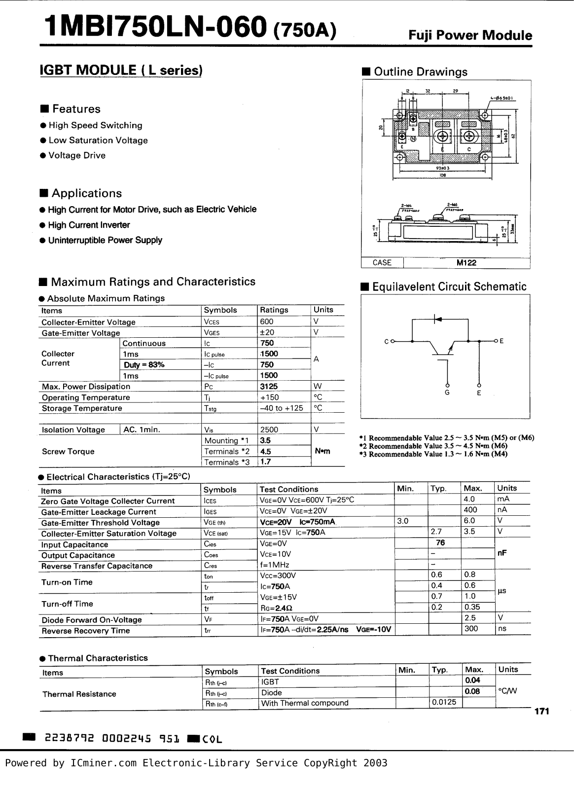 Fuji Electric 1MBI750LN-060 Service Manual