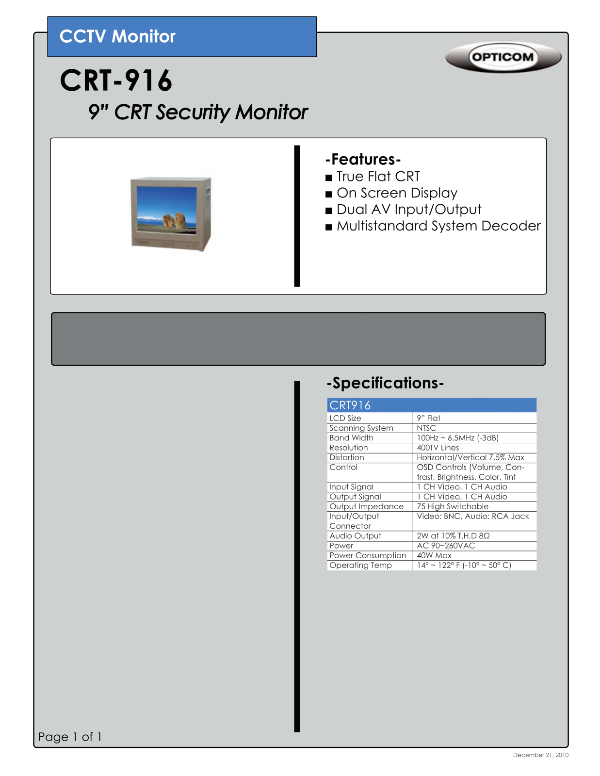 Opticom CRT-916 DATASHEET