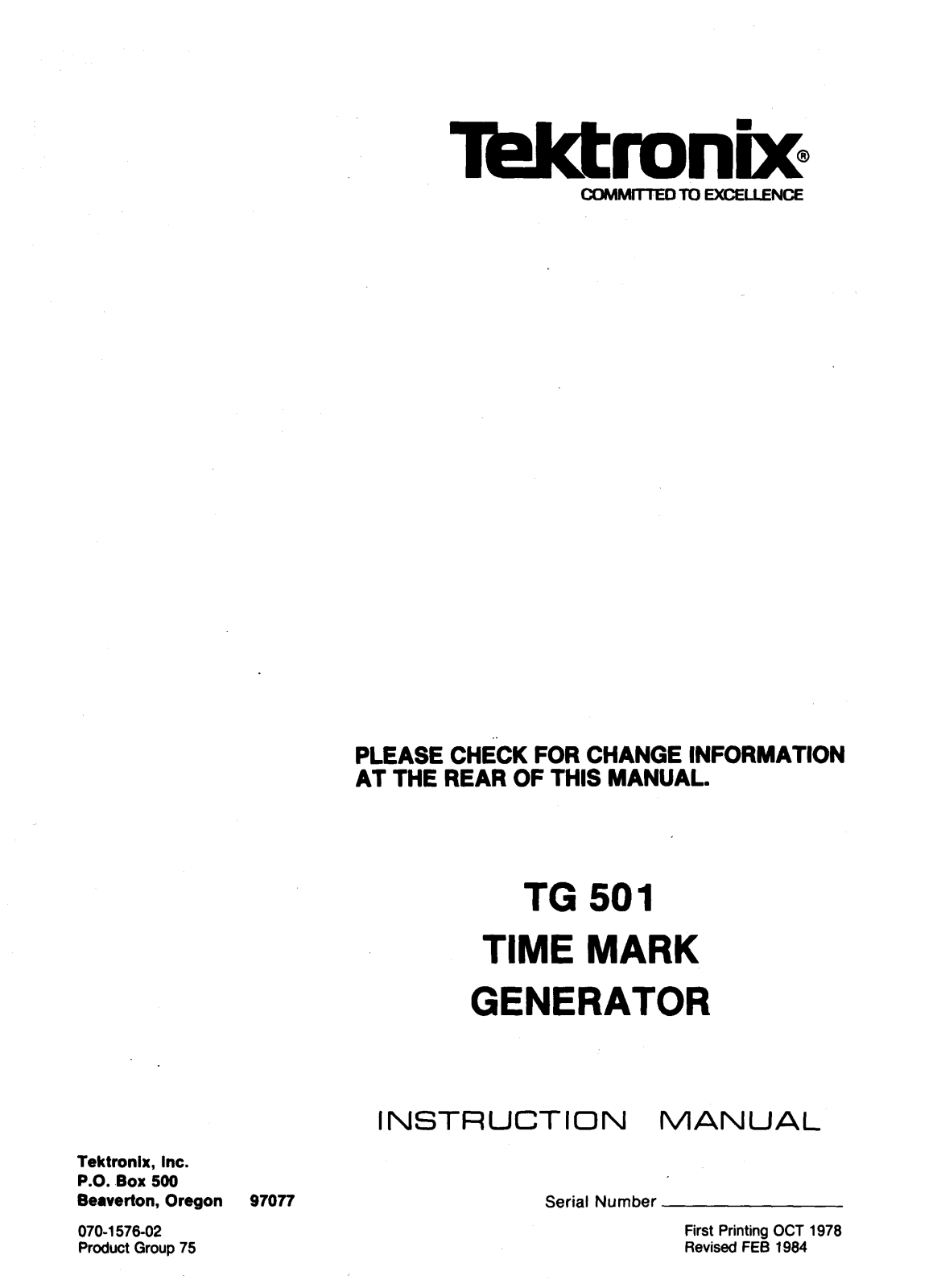 Tektronix TG501 Service manual