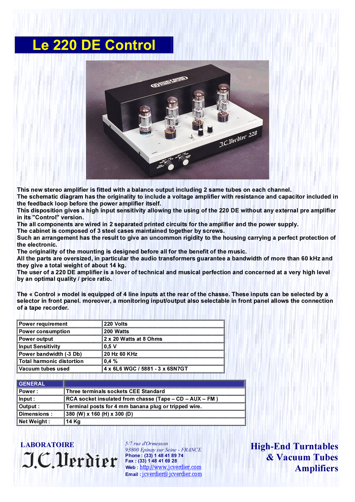 Verdier 220-DE Control Brochure