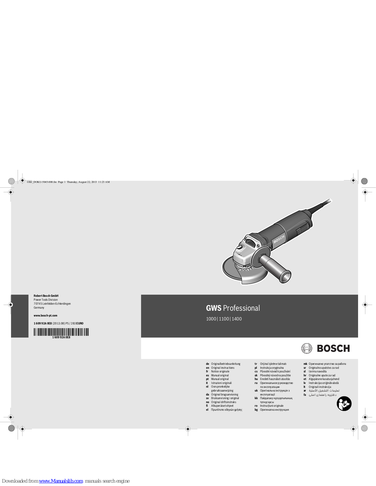 Bosch GWS Professional 1000, GWS Professional 1100, GWS Professional 1400 Original Instructions Manual