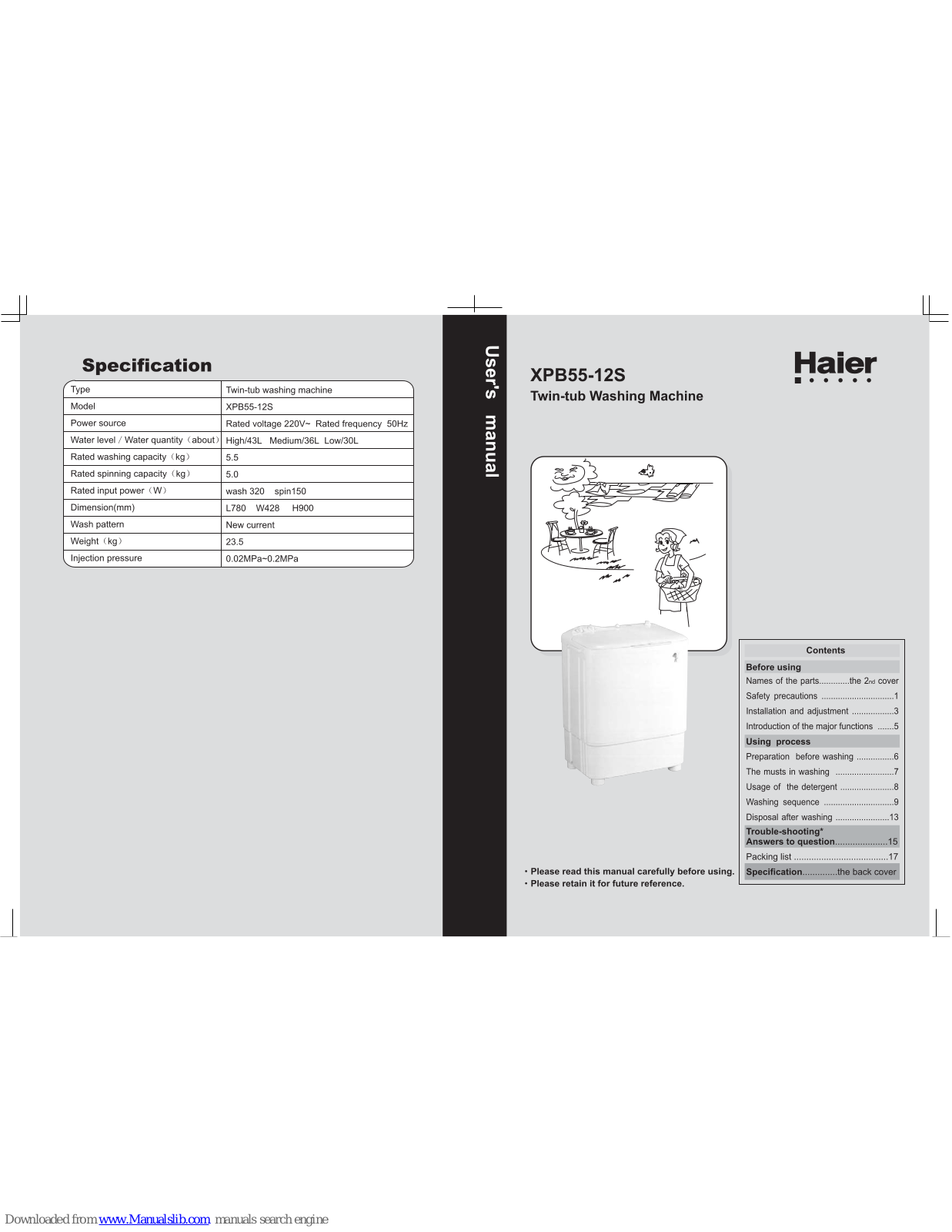 Haier XPB55-12S User Manual