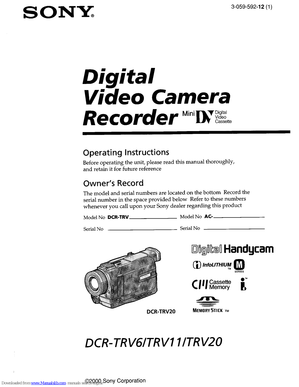 Sony DCR-TRV6,DCR-TRV11,DCR-TRV20 Operating Instructions Manual