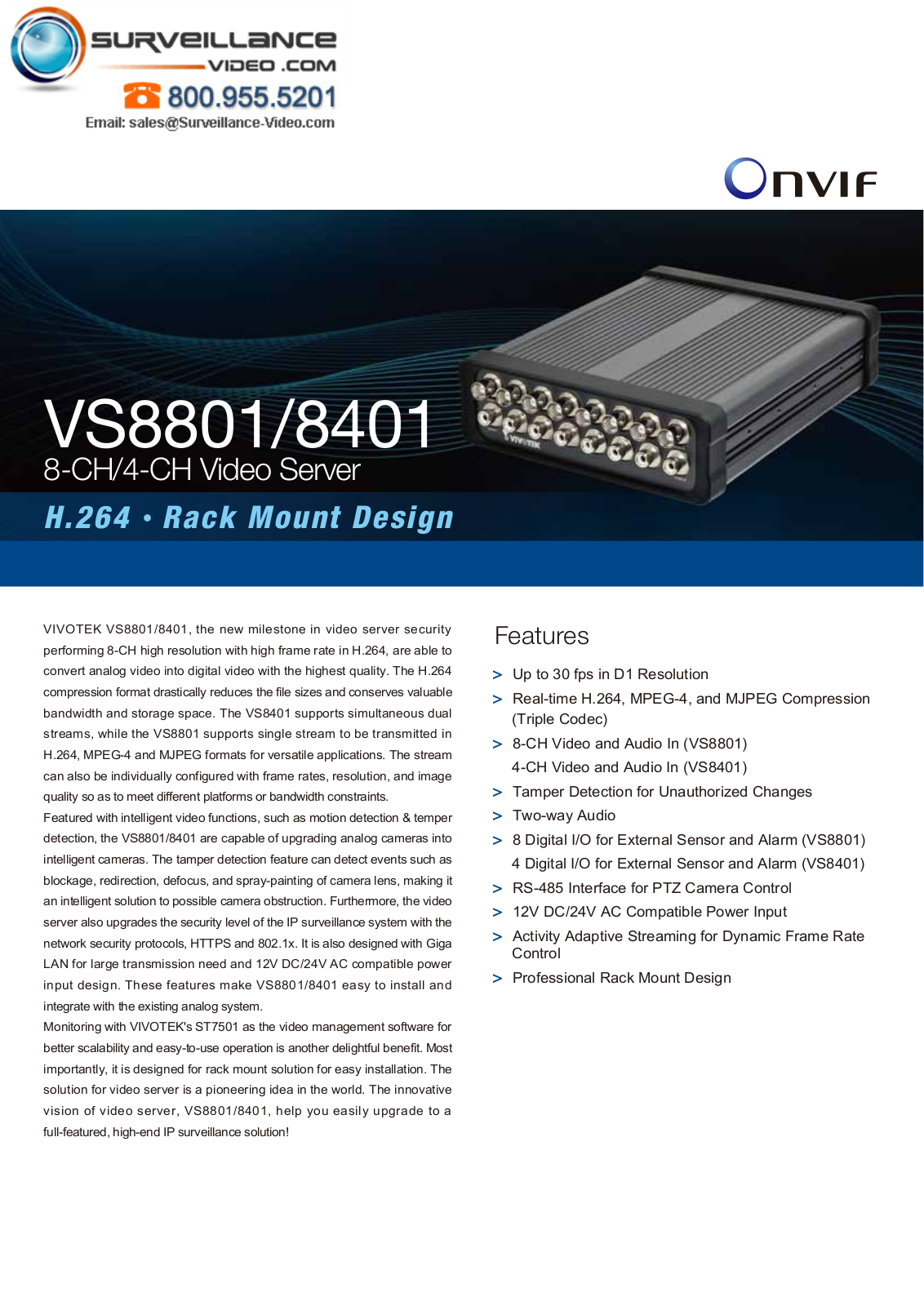 Vivotek VS8401, VS8801 Specsheet