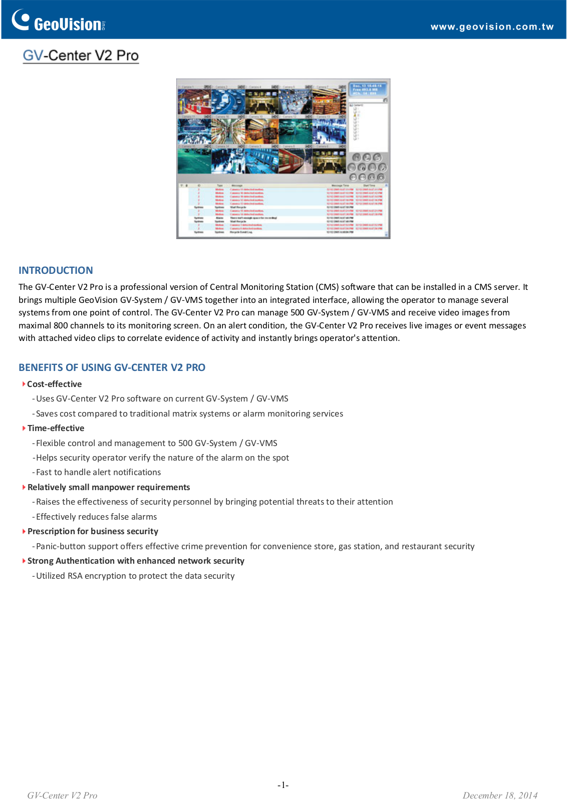 Geovision GV-Center-V2-Professional Specsheet