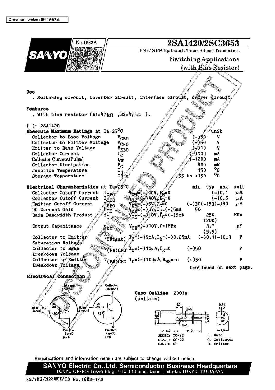 Sanyo 2SA1420 Specifications