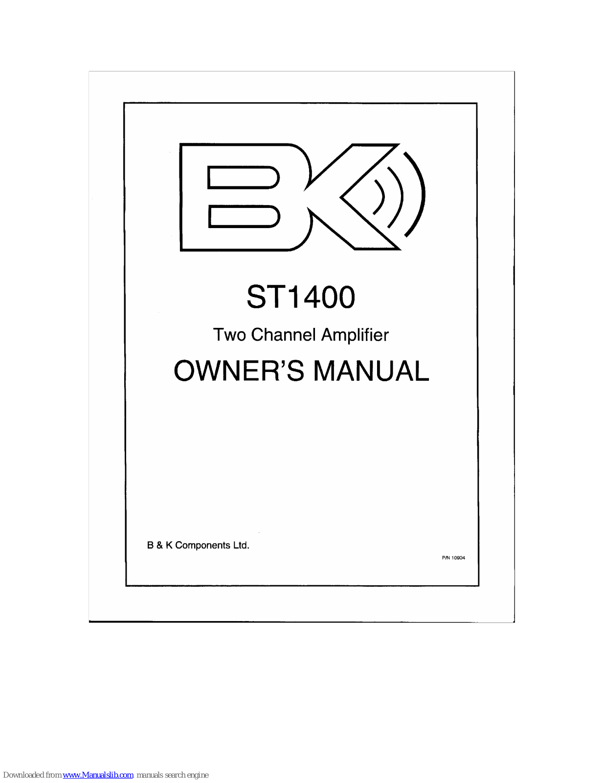 B&K COMPONENTS ST1400 Owner's Manual - ManualMachine.com