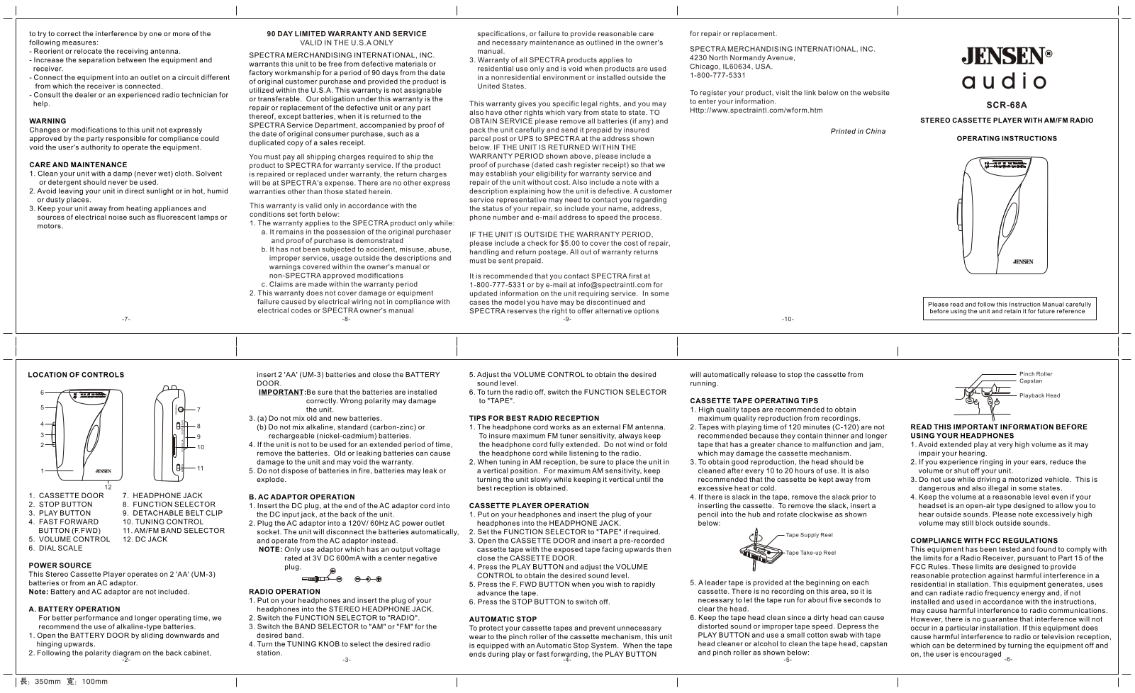 Jensen SCR-68A User Manual